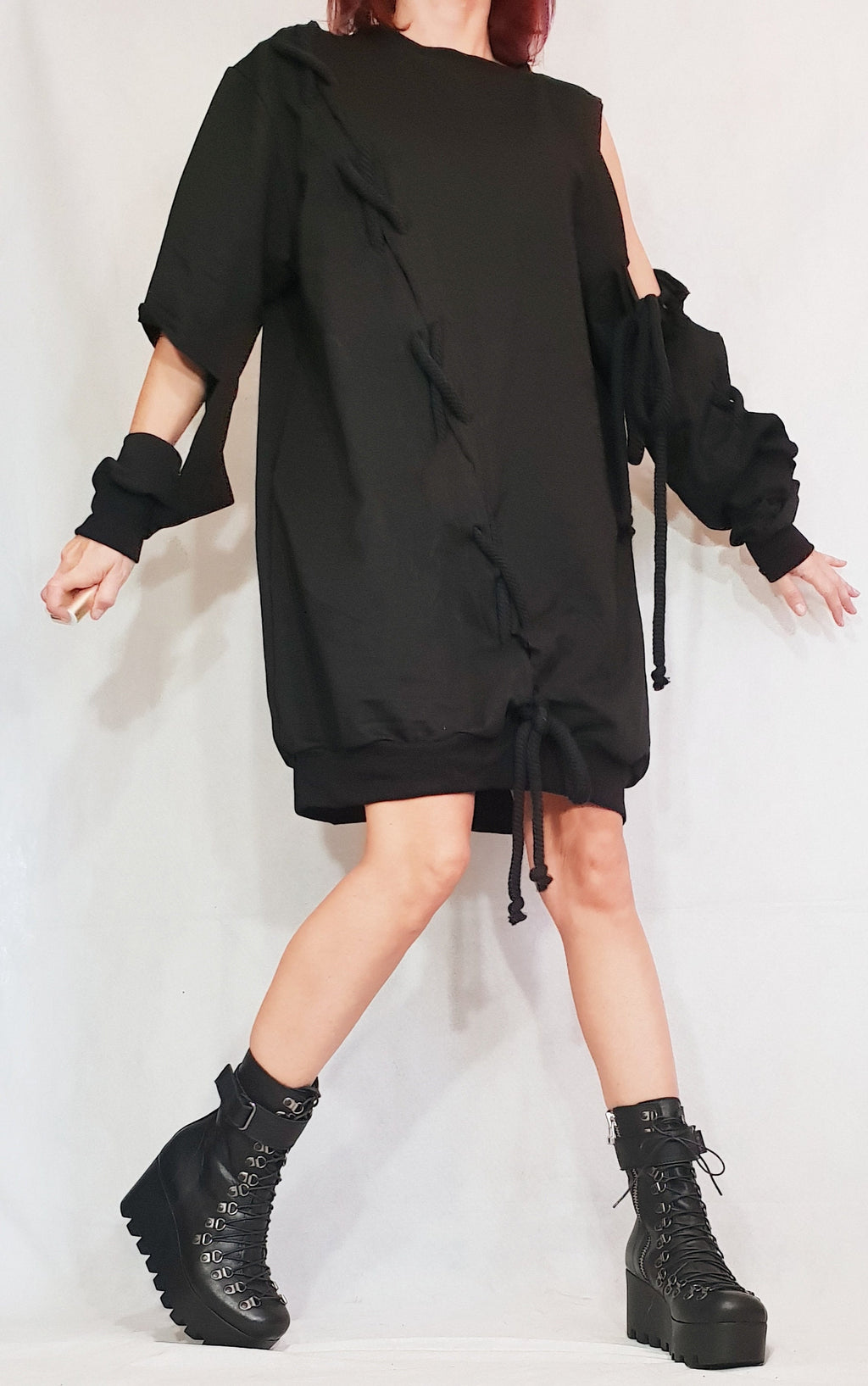 Extravagant Black Dress, Loose Tunic Dress, Plus Size Clothing, Blouson Dress, Asymmetric Dress, Long Sleeve Dress, Knee Length Dress