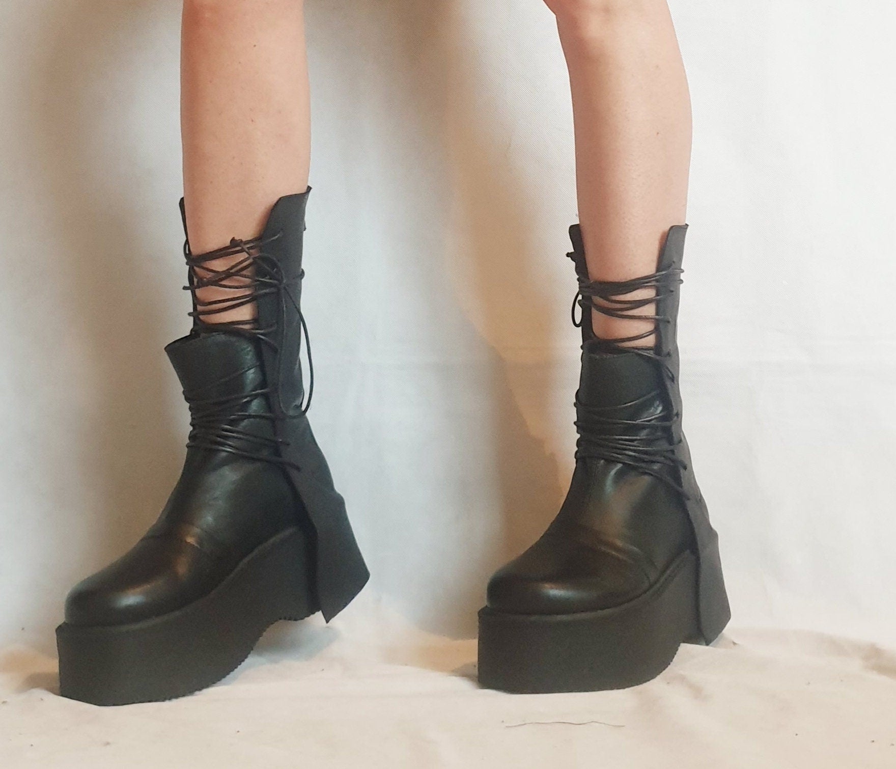 Extravagant Women Boots, Black Platform Shoes, Platform All seasons, Gothic Women Booties, Leather Ankle Boots, Platform Grunge Boots