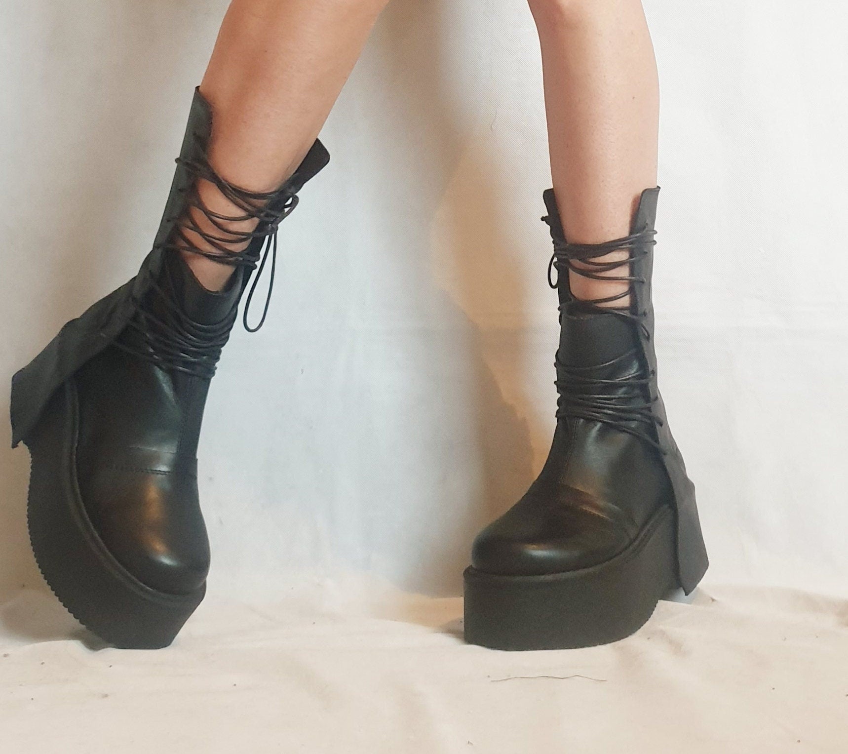 Extravagant Women Boots, Black Platform Shoes, Platform All seasons, Gothic Women Booties, Leather Ankle Boots, Platform Grunge Boots