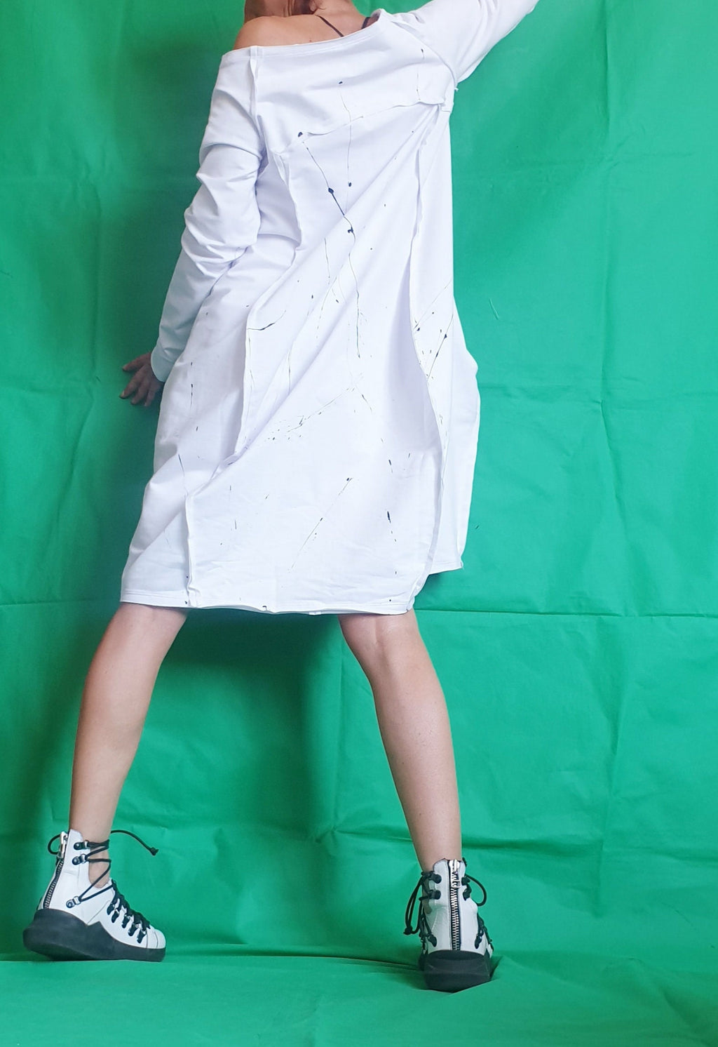 White Dress For Women, Asymmetric Dress, Plus Size Clothing, White Cotton Dress, One Shoulder Dress, Loose Fit Dress, Bubble Dress, Pockets