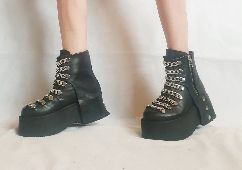 Gothic Women Shoes, Extravagant Women Boots, Black Platform Shoes, Platform Winter Boots, Leather Ankle Boots, Platform Grunge Shoes