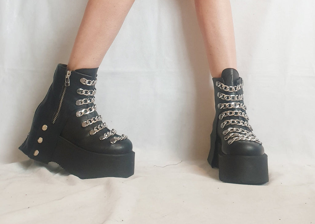 Gothic Women Shoes, Extravagant Women Boots, Black Platform Shoes, Platform Winter Boots, Leather Ankle Boots, Platform Grunge Shoes