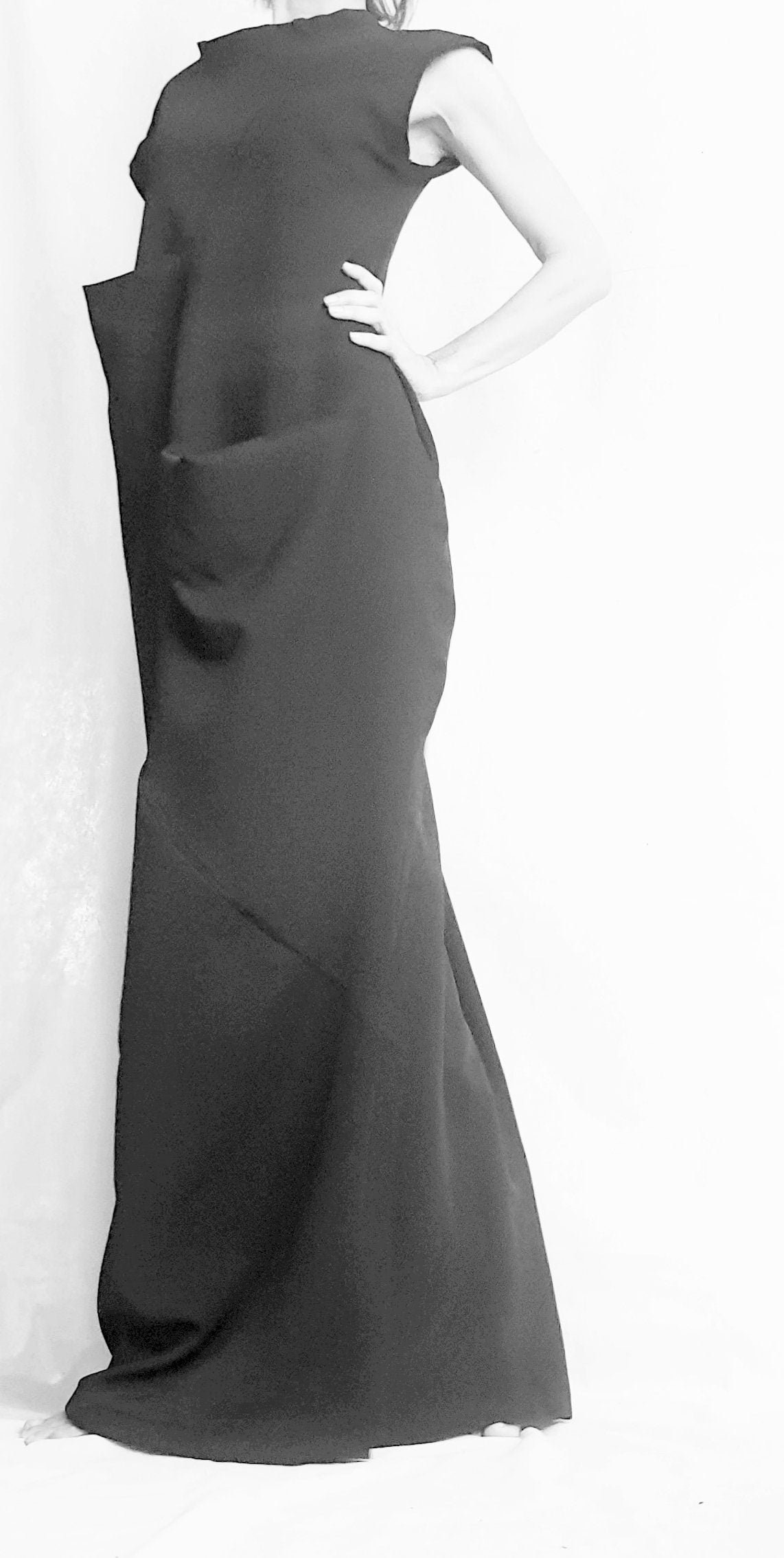 Black Extravagant Dress, Black Maxi Dress, Plus Size Clothing, Wedding Dress, Avant Garde Dress, Coctail Dress, Drape Dress, Loose Dress