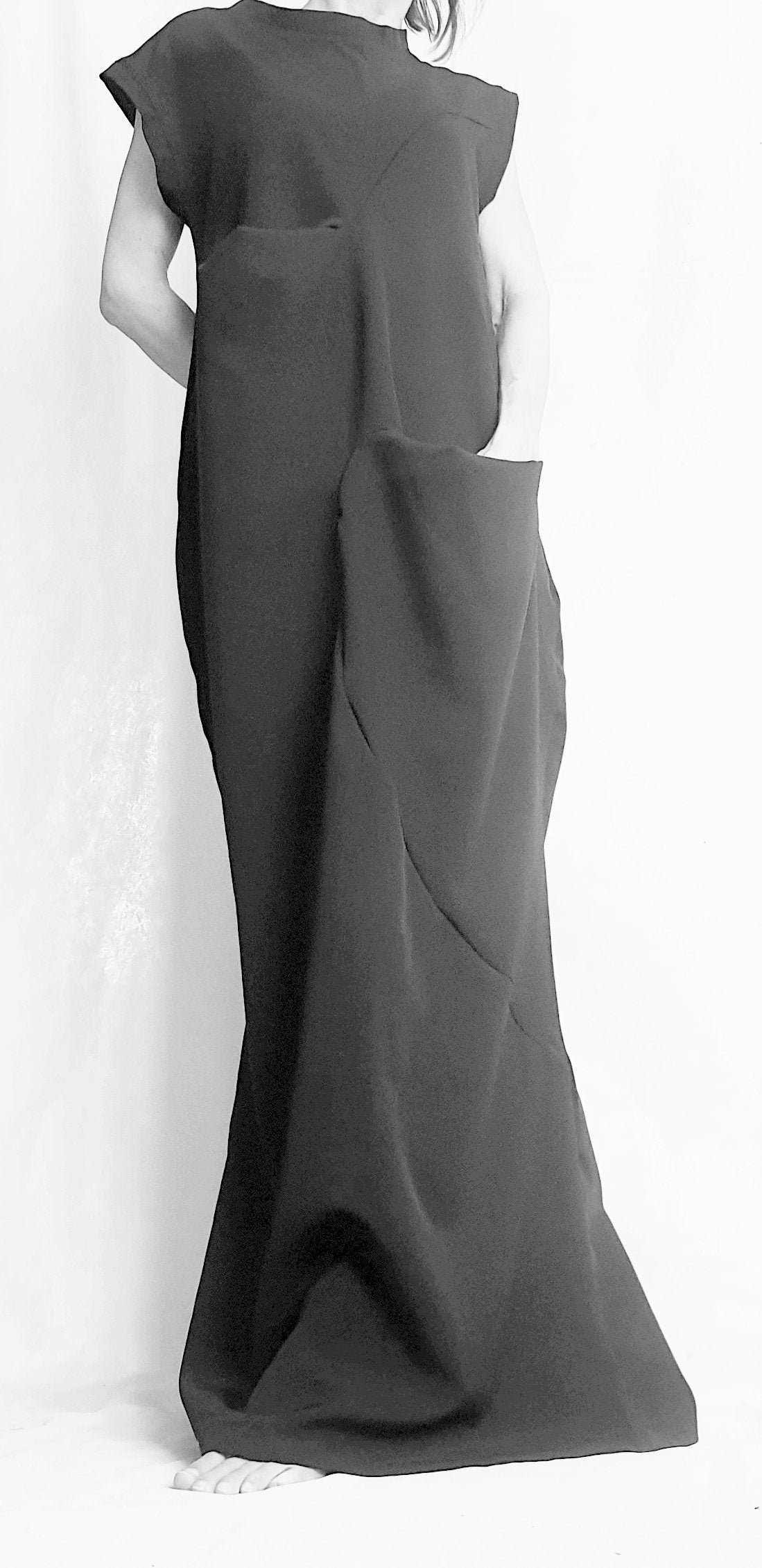 Black Extravagant Dress, Black Maxi Dress, Plus Size Clothing, Wedding Dress, Avant Garde Dress, Coctail Dress, Drape Dress, Loose Dress