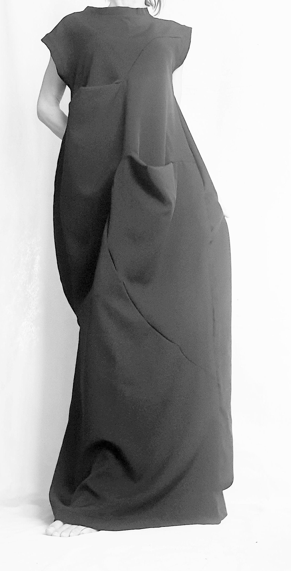 Black Extravagant Dress, Black Maxi Dress, Plus Size Clothing, Wedding Dress, Avant Garde Dress, Coctail Dress, Drape Dress, Loose Dress