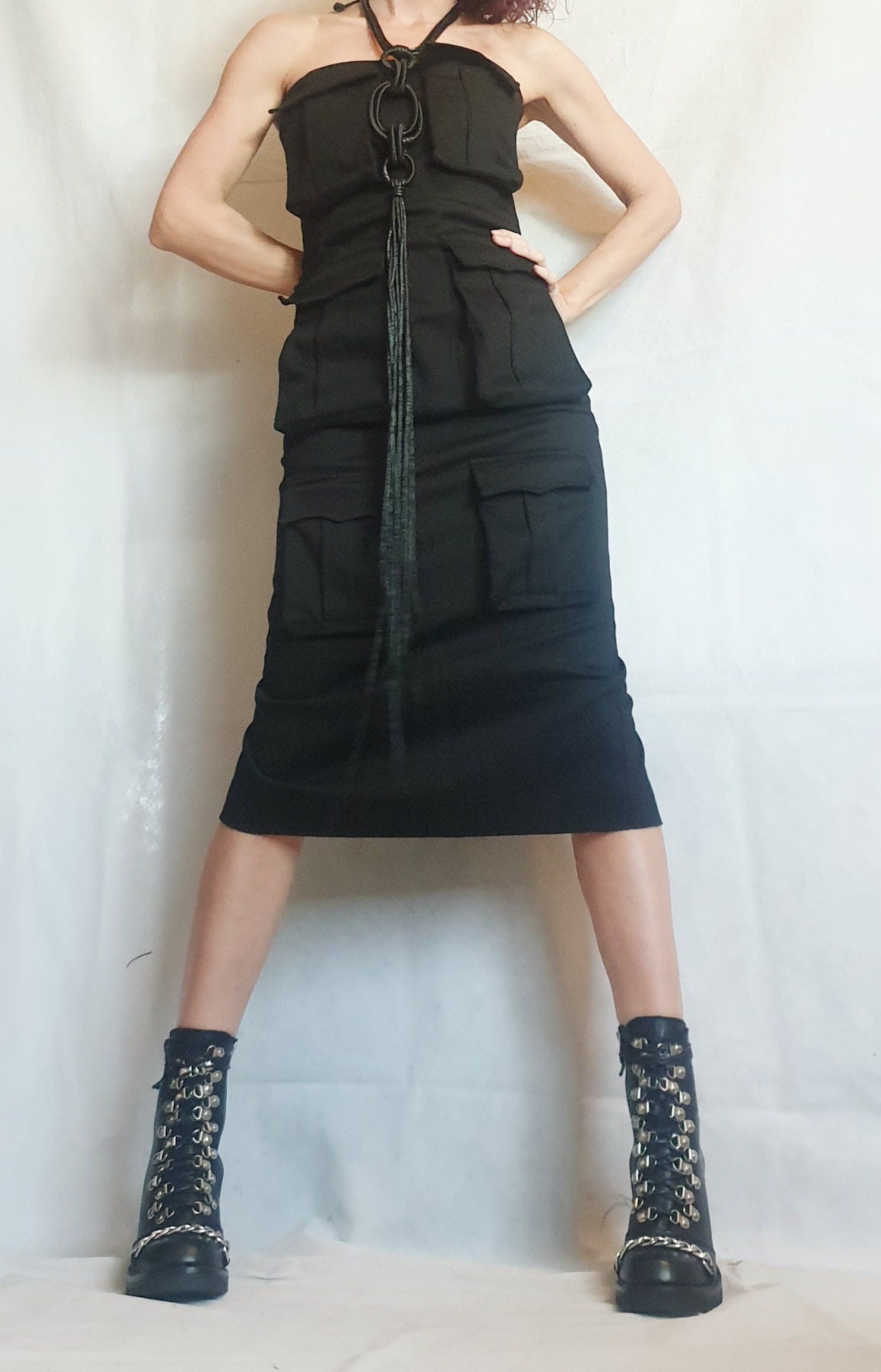 Extravagant Pocket Dress, Gothic Black Dress, Wedding Dress, Ball Dress,  Asymmetric Dress, Cocktail Dress, Avant Garde Dress