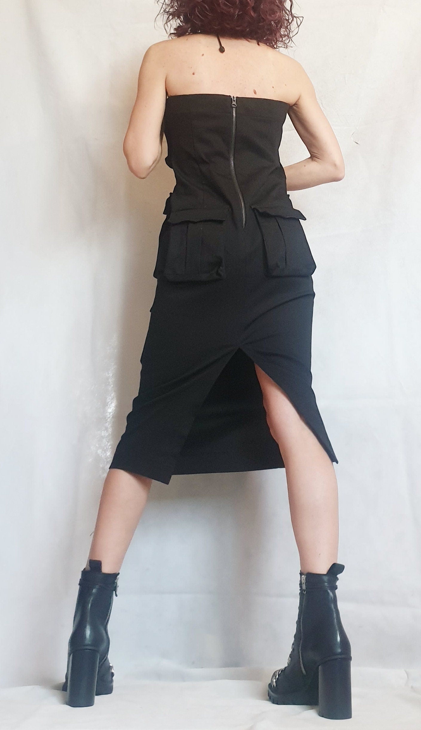 Extravagant Pocket Dress, Gothic Black Dress, Wedding Dress, Ball Dress,  Asymmetric Dress, Cocktail Dress, Avant Garde Dress