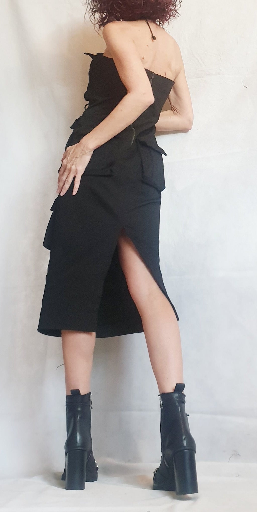 Extravagant Pocket Dress, Gothic Black Dress, Wedding Dress, Ball Dress,  Asymmetric Dress, Cocktail Dress, Avant Garde Dress