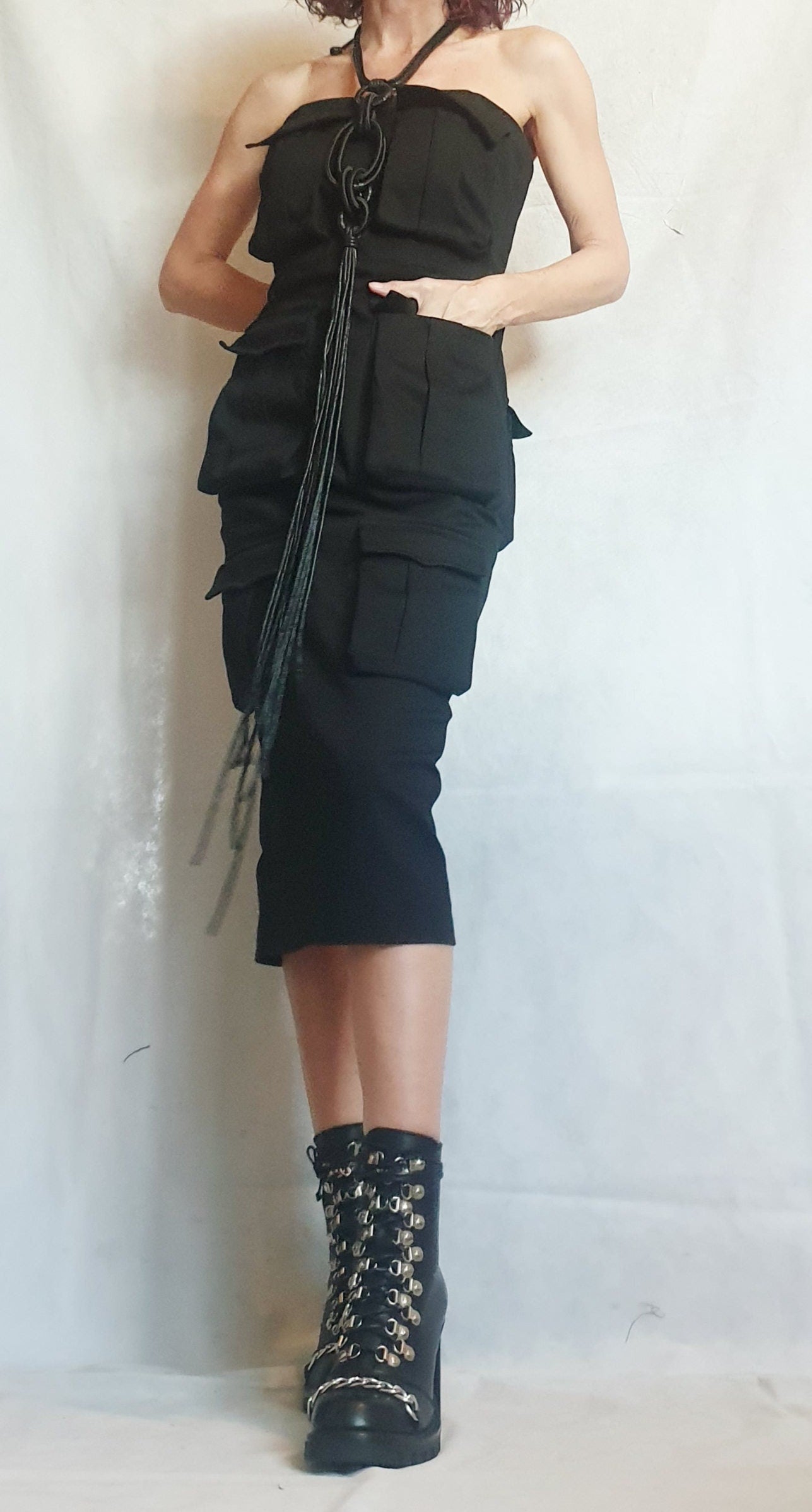 Extravagant Pocket Dress, Gothic Black Dress, Wedding Dress, Ball Dress,  Asymmetric Dress, Cocktail Dress, Avant Garde Dress