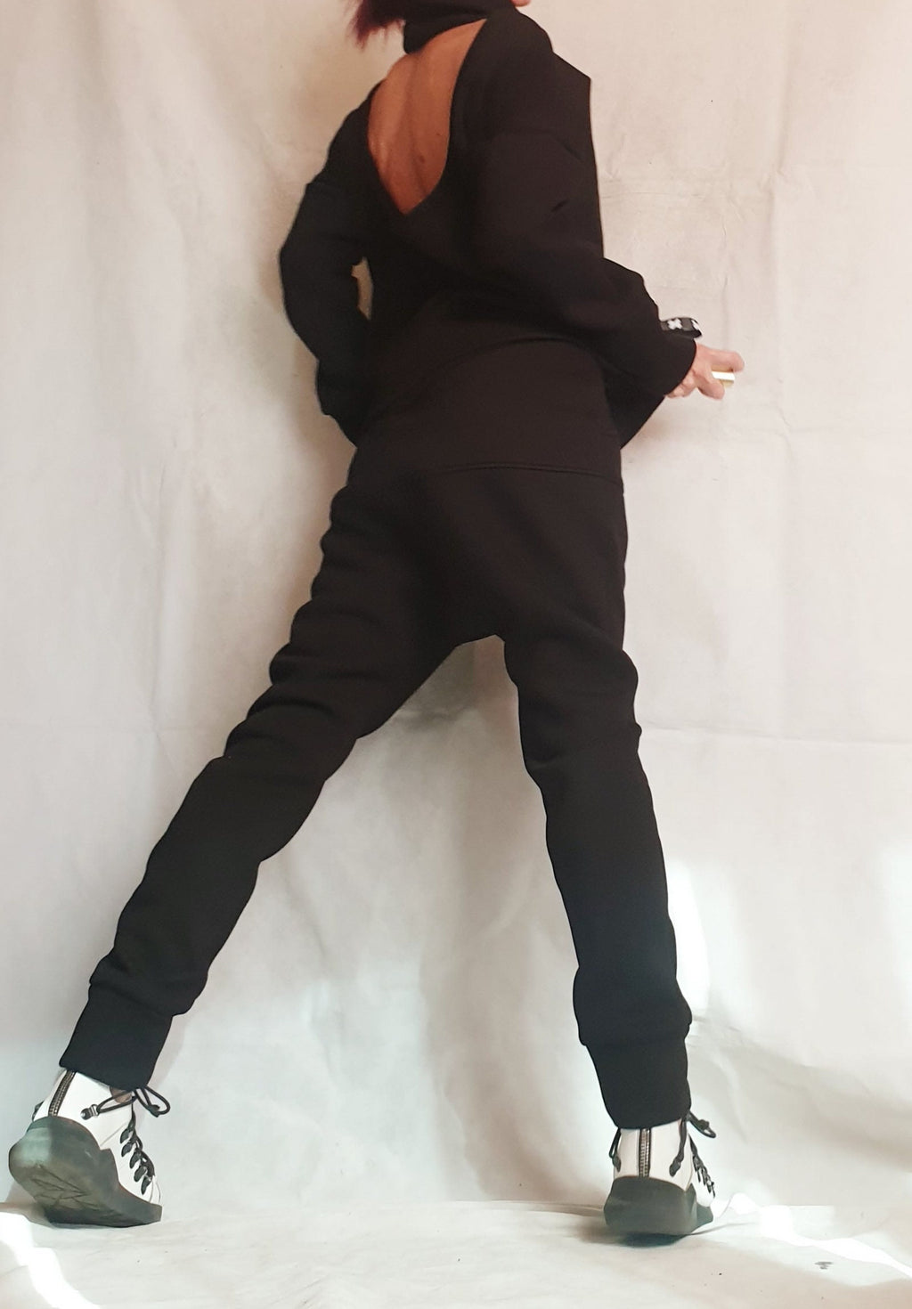 Extravagant Women Tracksuit, Black Cotton Set, Sexy Open Blouse, Women Harem Pants, Two Piece Set, Women Urban Outfit, Hip Hop Black Set