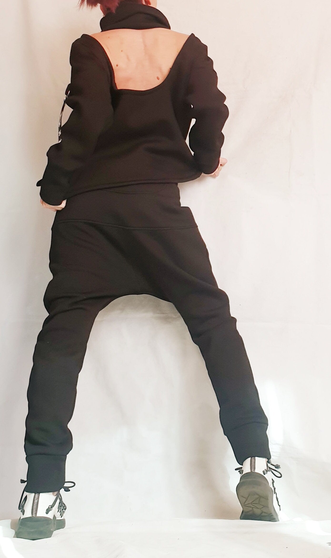 Extravagant Women Tracksuit, Black Cotton Set, Sexy Open Blouse, Women Harem Pants, Two Piece Set, Women Urban Outfit, Hip Hop Black Set