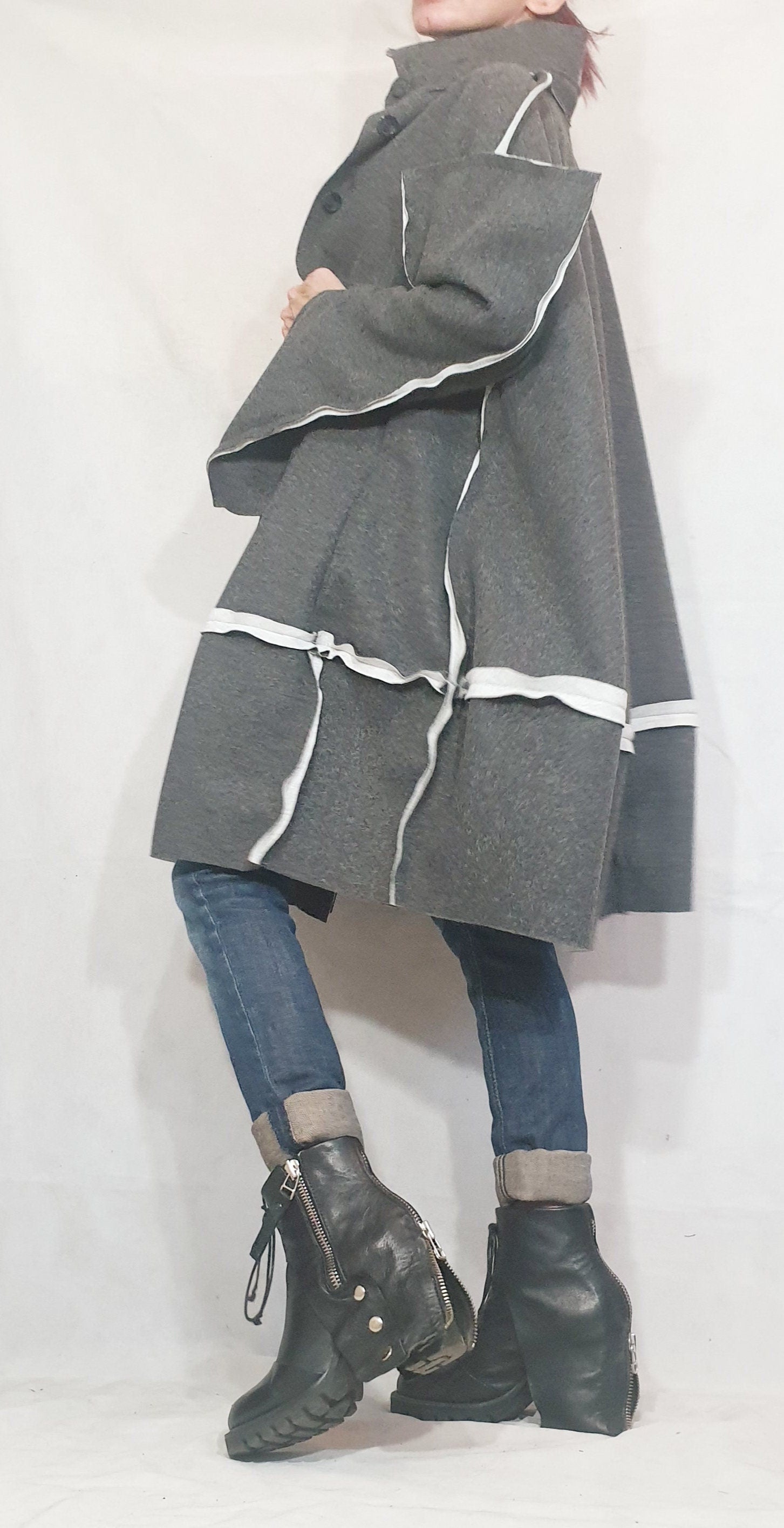 Extravagant Coat, Winter Coat, Wool Coat, Gray Coat, Plus Size Clothing, Oversize Coat, Loose Knit Coat, Wool Clothing, Women Coat