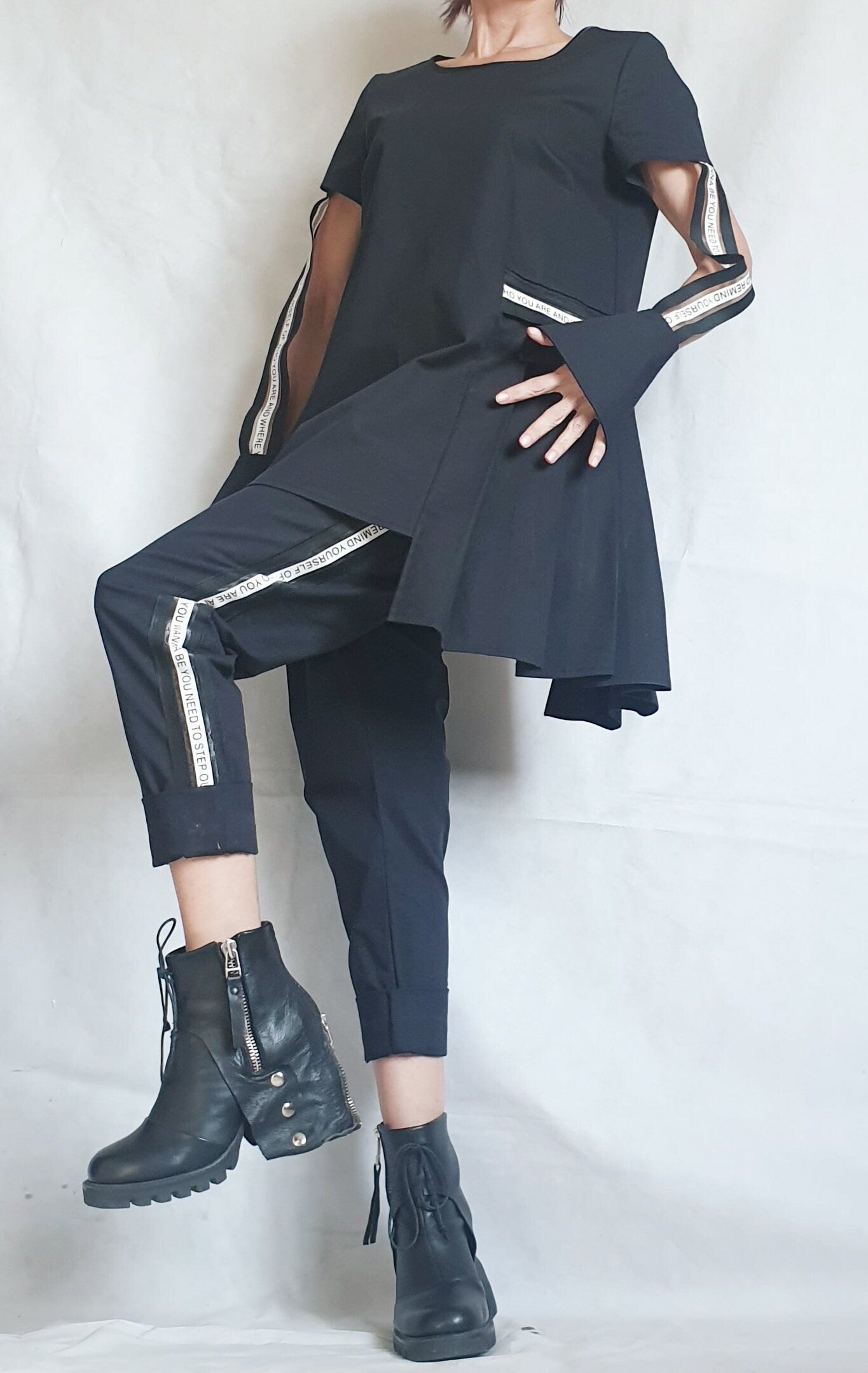 Extravagant Women Black Set, Asymmetric Blouse Pleats, Women Harem Pants, Wedding Women Costume, Cocktail Women Set, Elegant Women Costume