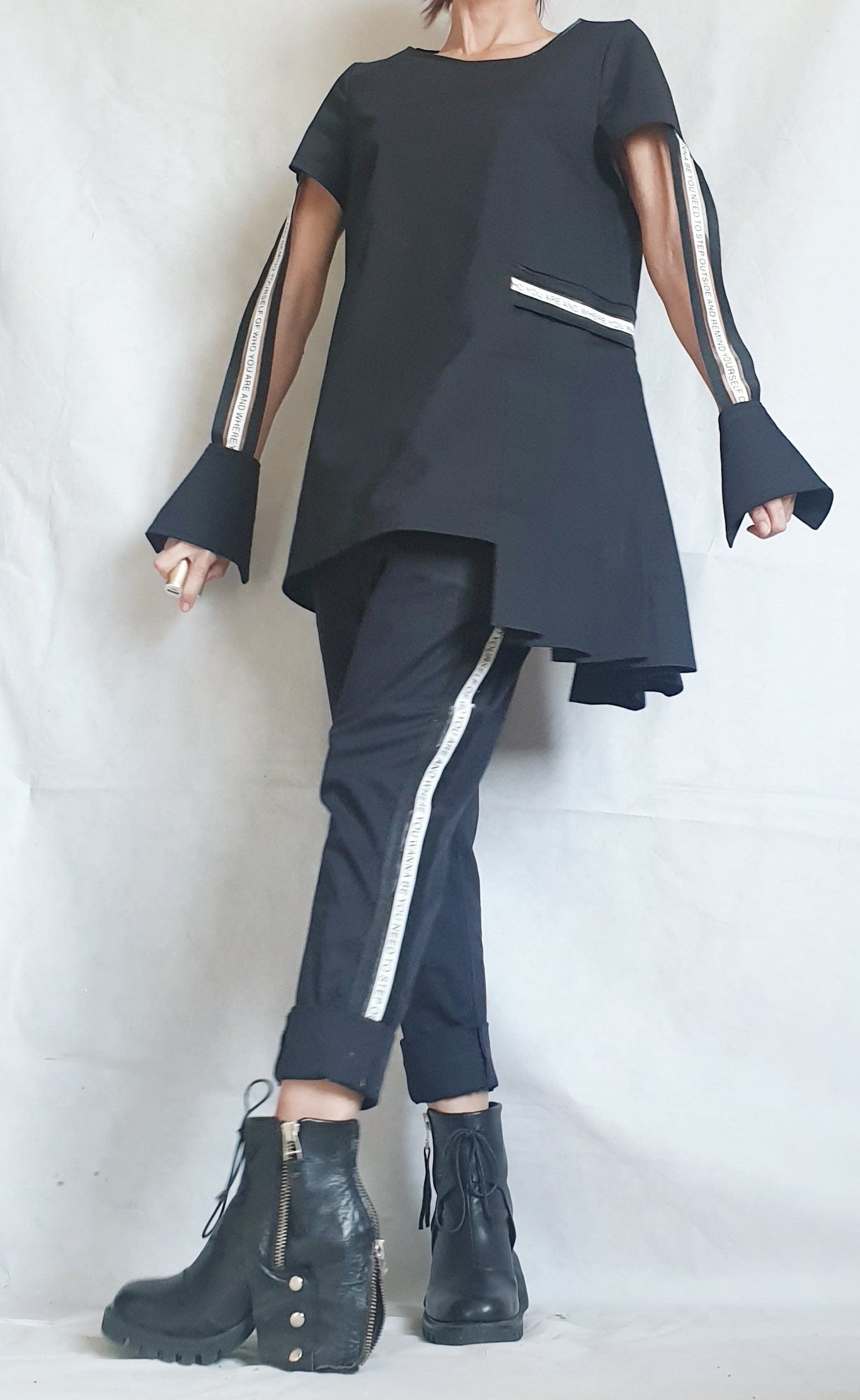 Extravagant Women Black Set, Asymmetric Blouse Pleats, Women Harem Pants, Wedding Women Costume, Cocktail Women Set, Elegant Women Costume