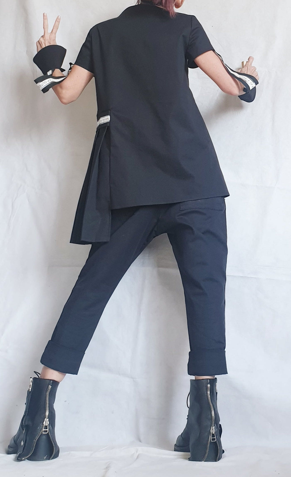 Extravagant Women Black Set, Asymmetric Blouse Pleats, Women Harem Pants, Wedding Women Costume, Cocktail Women Set, Elegant Women Costume