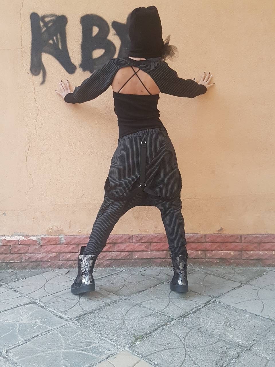 Asymmetric long Jumpsuit, Harem Jumpsuit, Wide Leg Jumpsuit, Extravagant Overall, Gothic Overall, Steampunk Jumpsuit, Sleeveless Separate