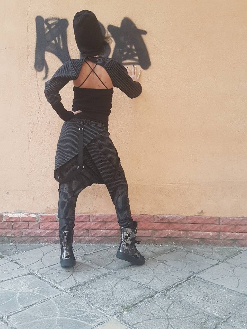 Asymmetric long Jumpsuit, Harem Jumpsuit, Wide Leg Jumpsuit, Extravagant Overall, Gothic Overall, Steampunk Jumpsuit, Sleeveless Separate