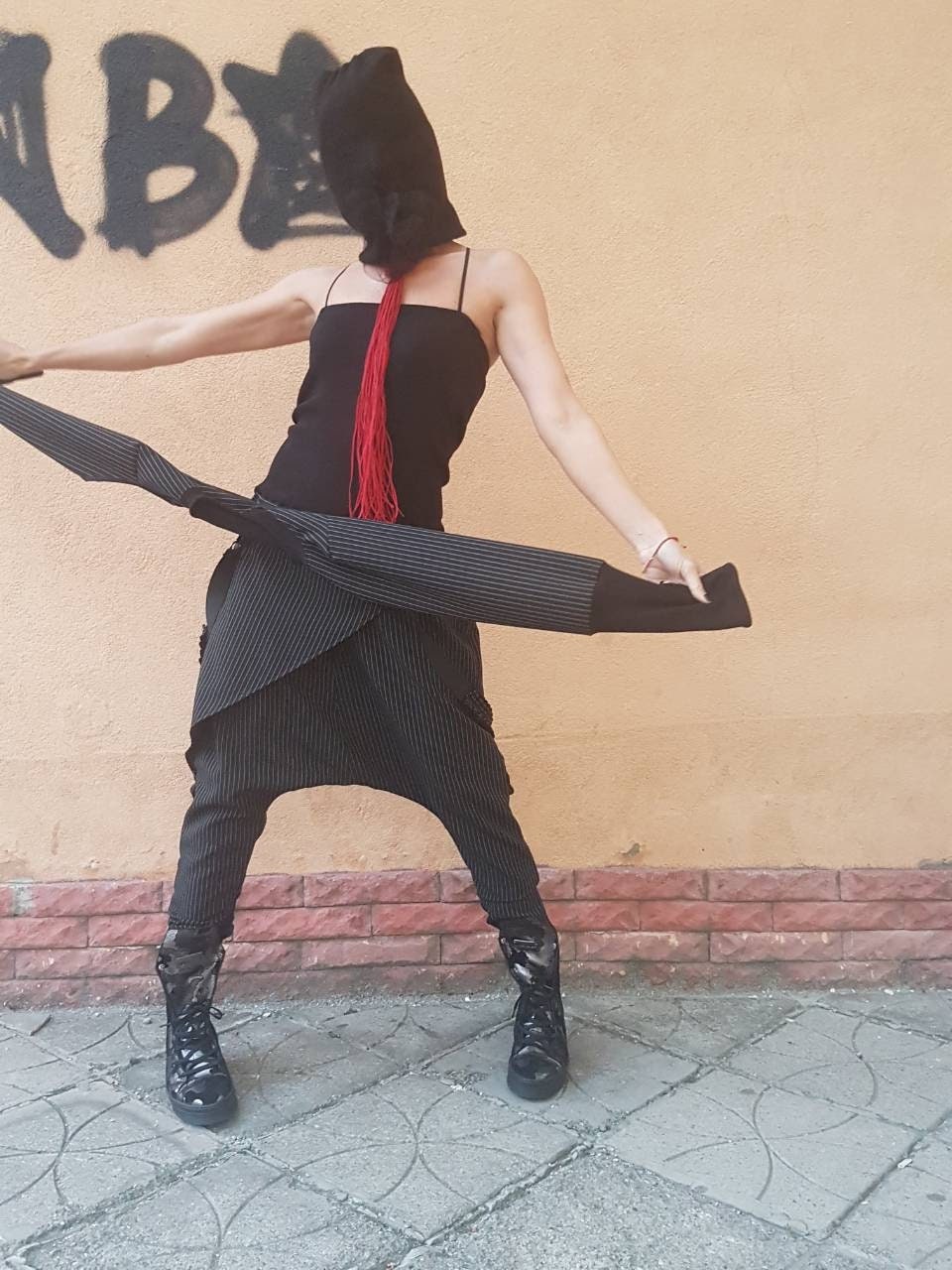 Asymmetric long Jumpsuit, Harem Jumpsuit, Wide Leg Jumpsuit, Extravagant Overall, Gothic Overall, Steampunk Jumpsuit, Sleeveless Separate