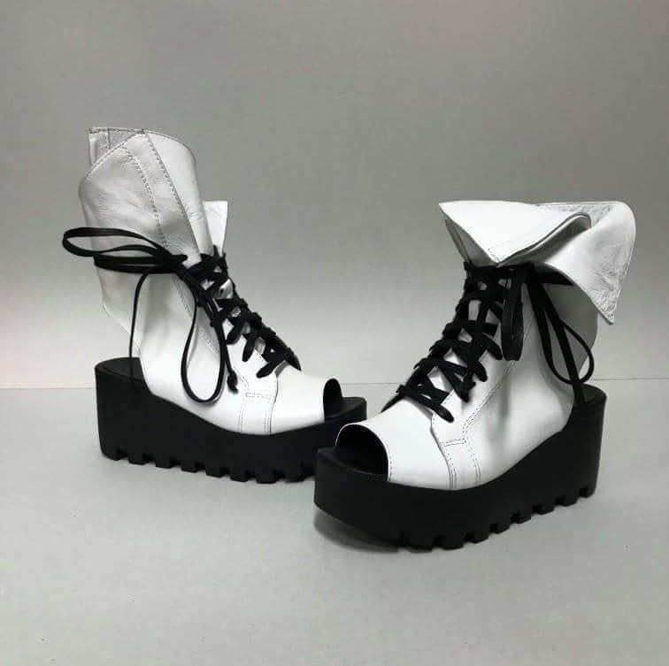 White Platform Leather Sandals, High Summer Sandals, Extravagant Sandals, Open Toe Sandals, Genuine Leather Sandals, Gothic Sandals