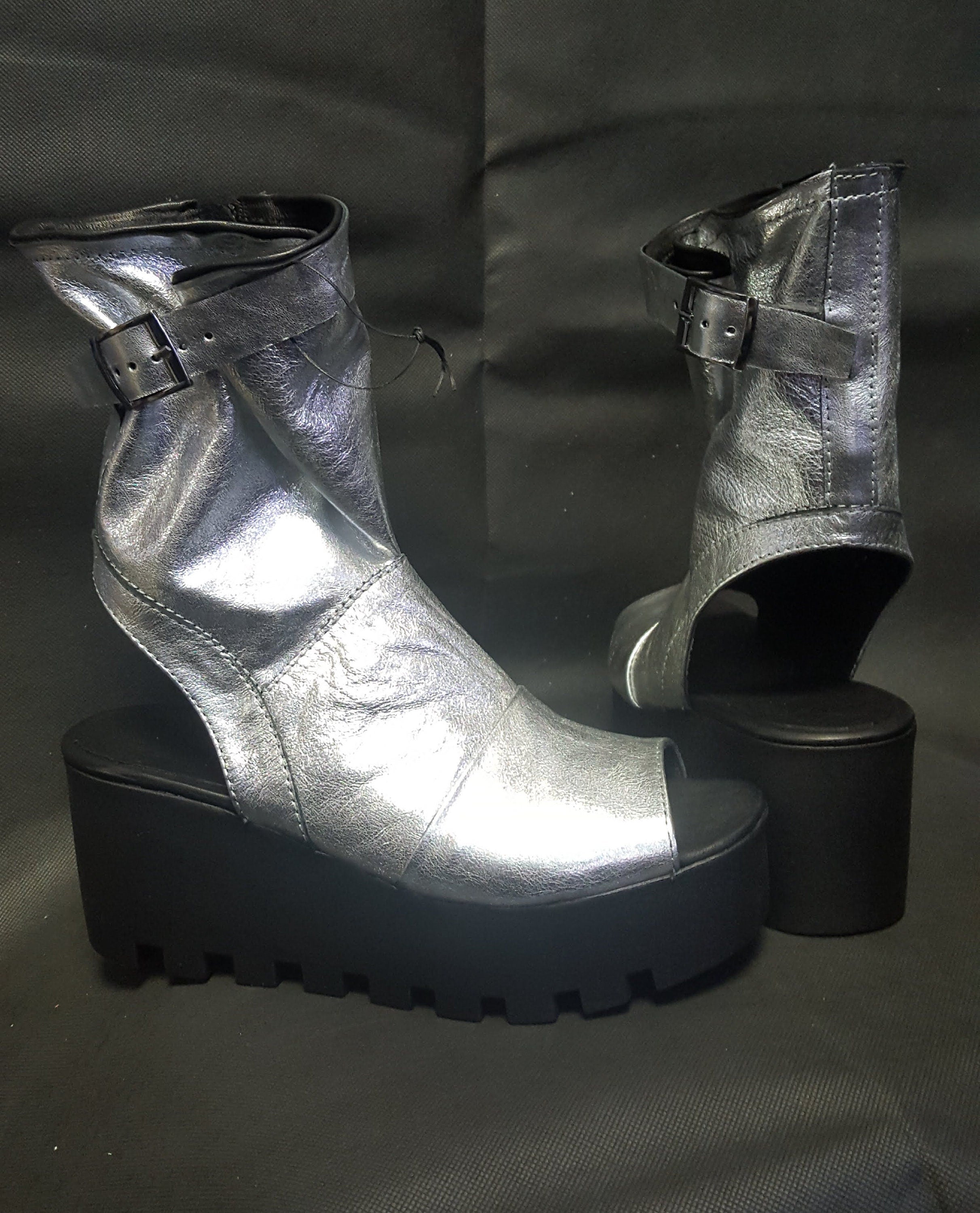 Silver Platform Leather Sandals, Extravagant Sandals, Open Toe Sandals, Gladiator Sandals, Wedding Sandals, Ball Sandals