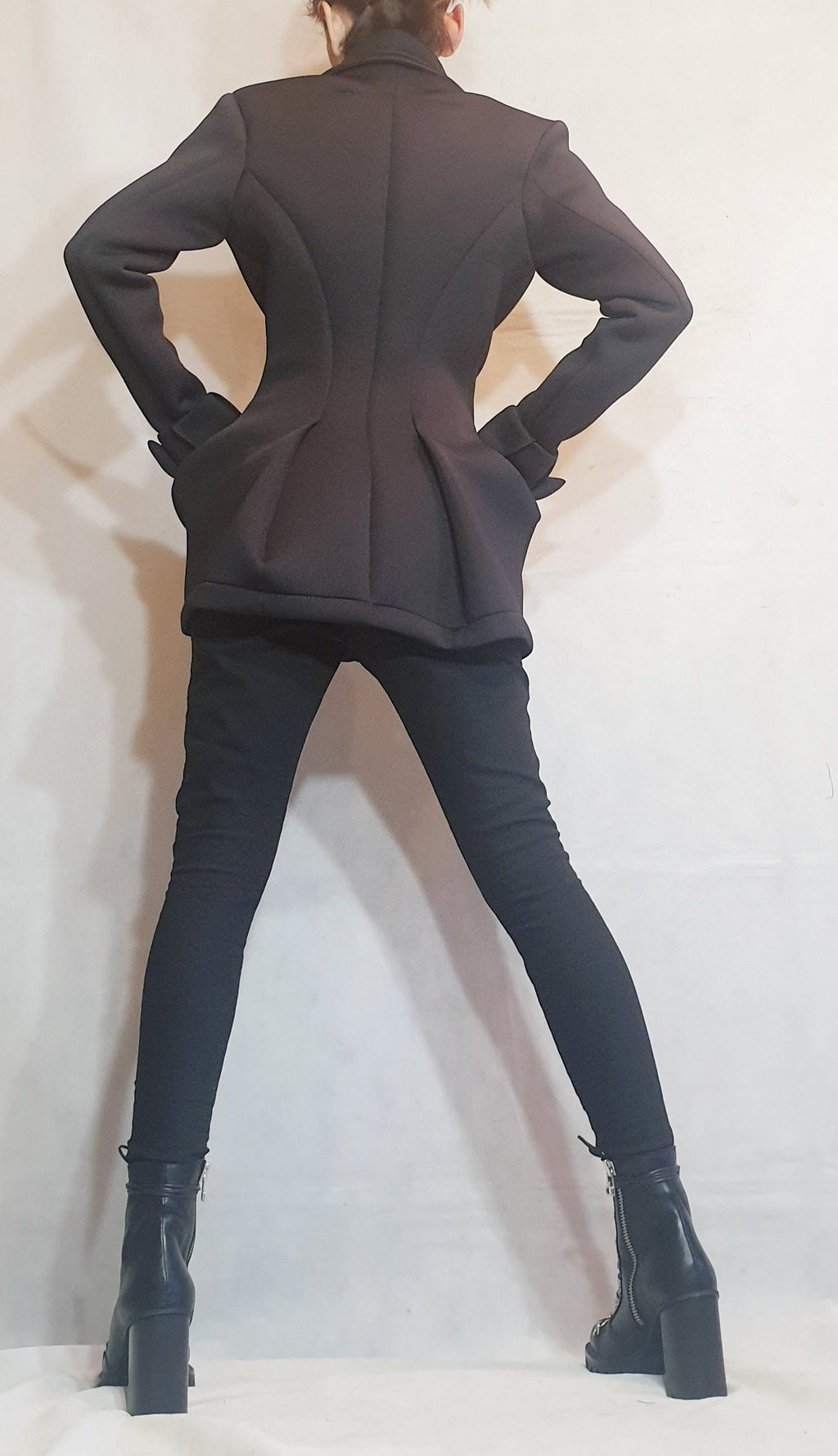 Neoprene Coat, Blazer Coat, Black Coat, Winter Coat, Plus Size Clothing, Warm Coat, Asymmetric Coat, Long Sleeve Coat, Button Down Coat