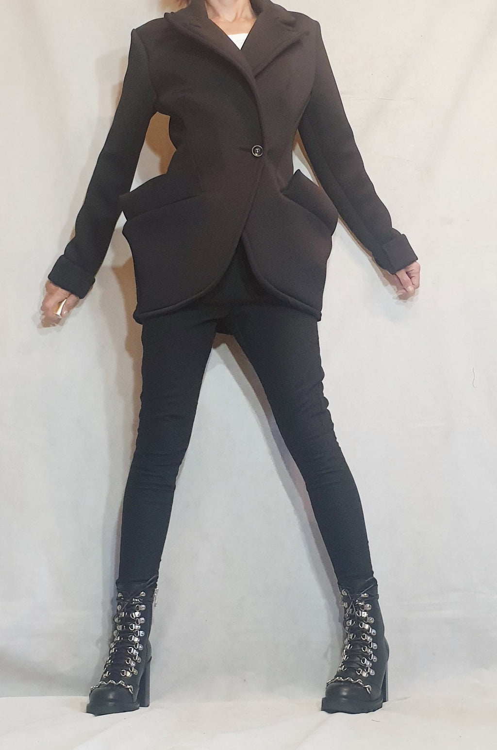 Neoprene Coat, Blazer Coat, Black Coat, Winter Coat, Plus Size Clothing, Warm Coat, Asymmetric Coat, Long Sleeve Coat, Button Down Coat