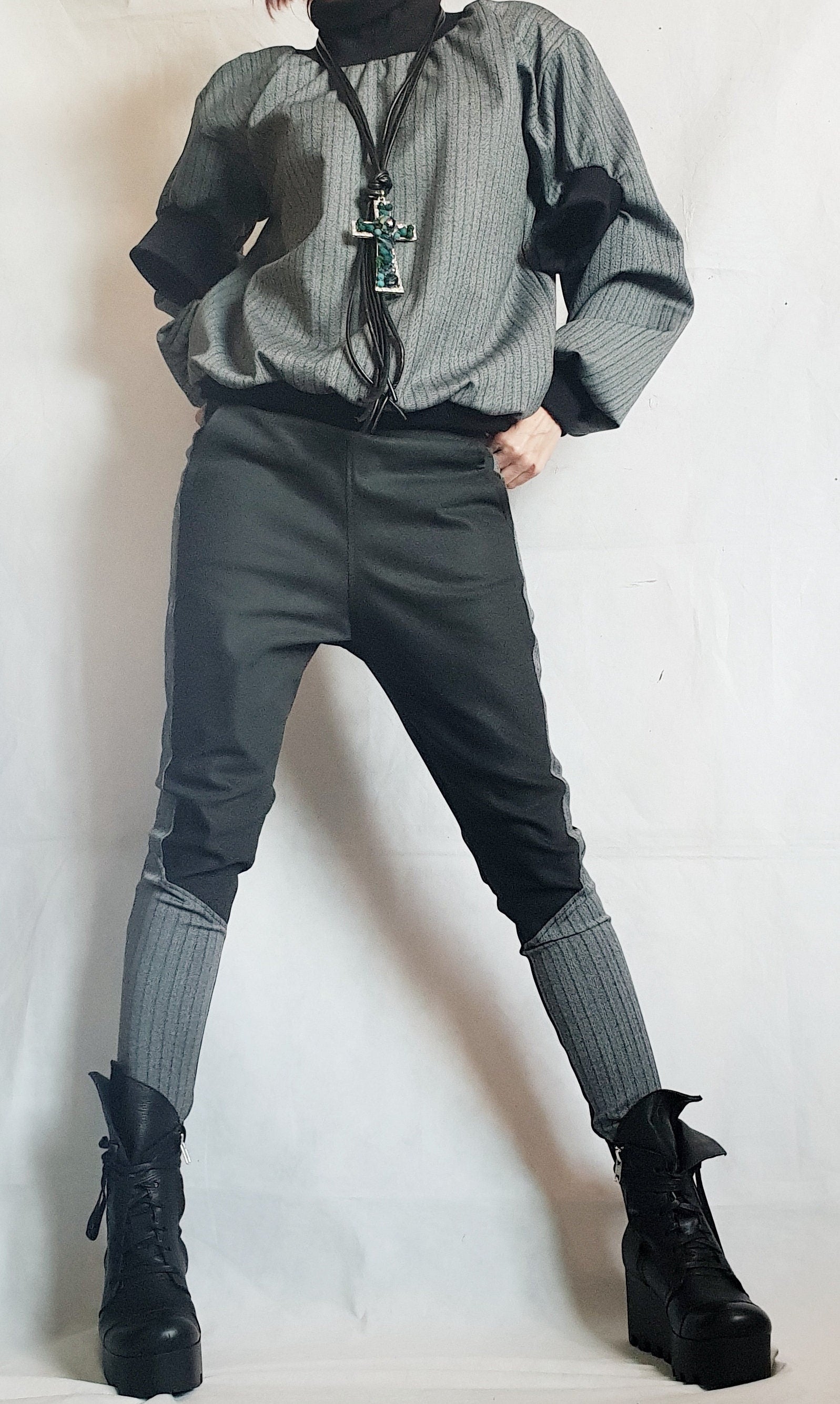 Extravagant Women Pants, Black Extra Long Leggings, Women Harem Leggings Pants, Gothic Pants Leggings