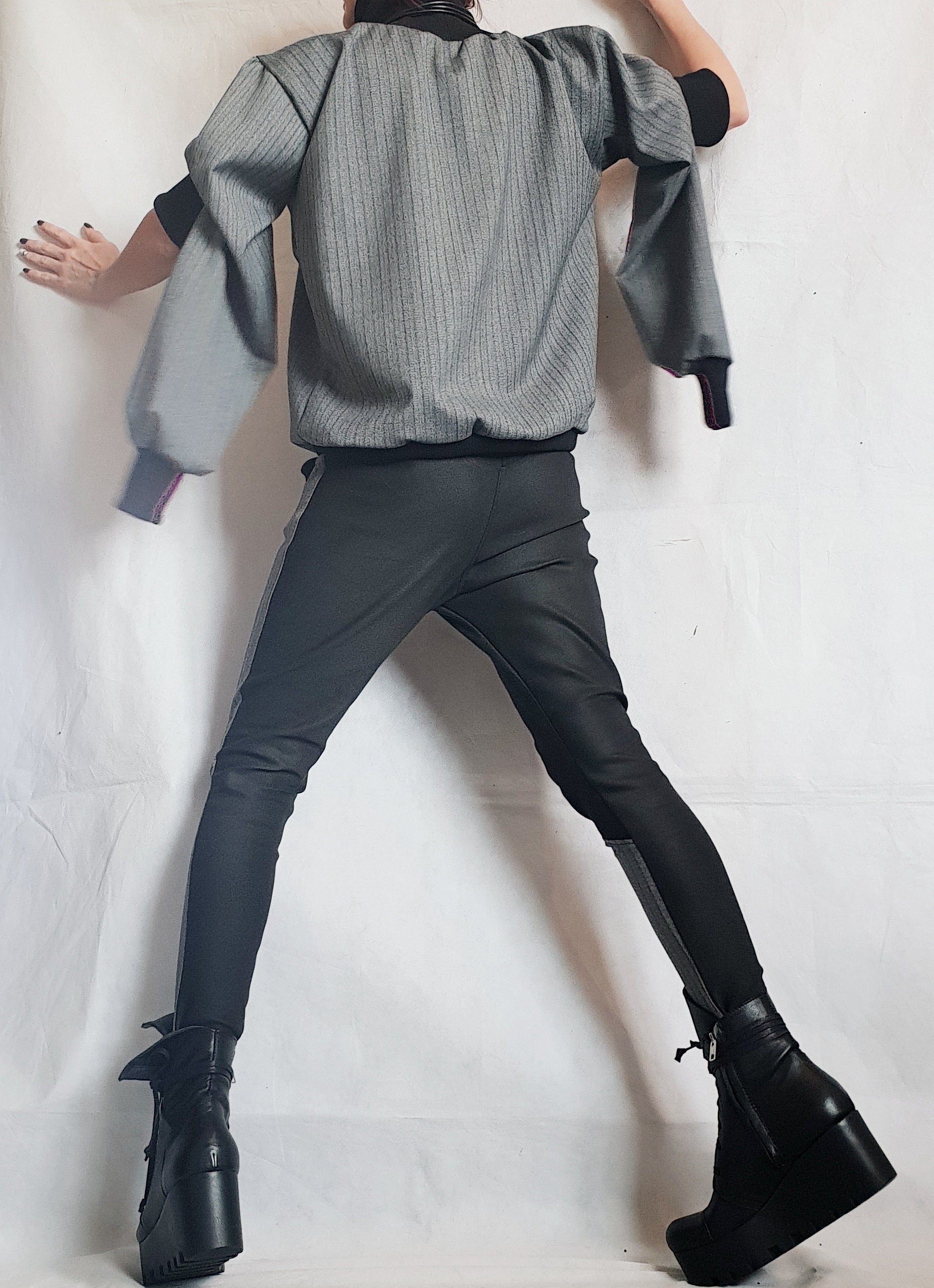 Extravagant Women Pants, Black Extra Long Leggings, Women Harem Leggings Pants, Gothic Pants Leggings