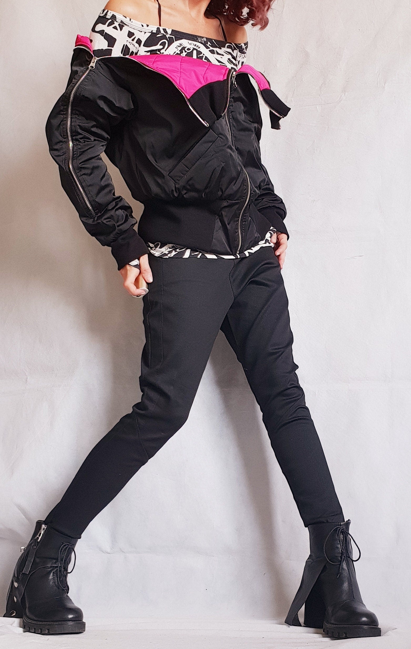 Track Jacket, Black Jacket, Winter Jacket, Women Jacket, Urban Clothing, Zipper Jacket, Wadding Jacket, Windbreaker Jacket, Long Sleeve