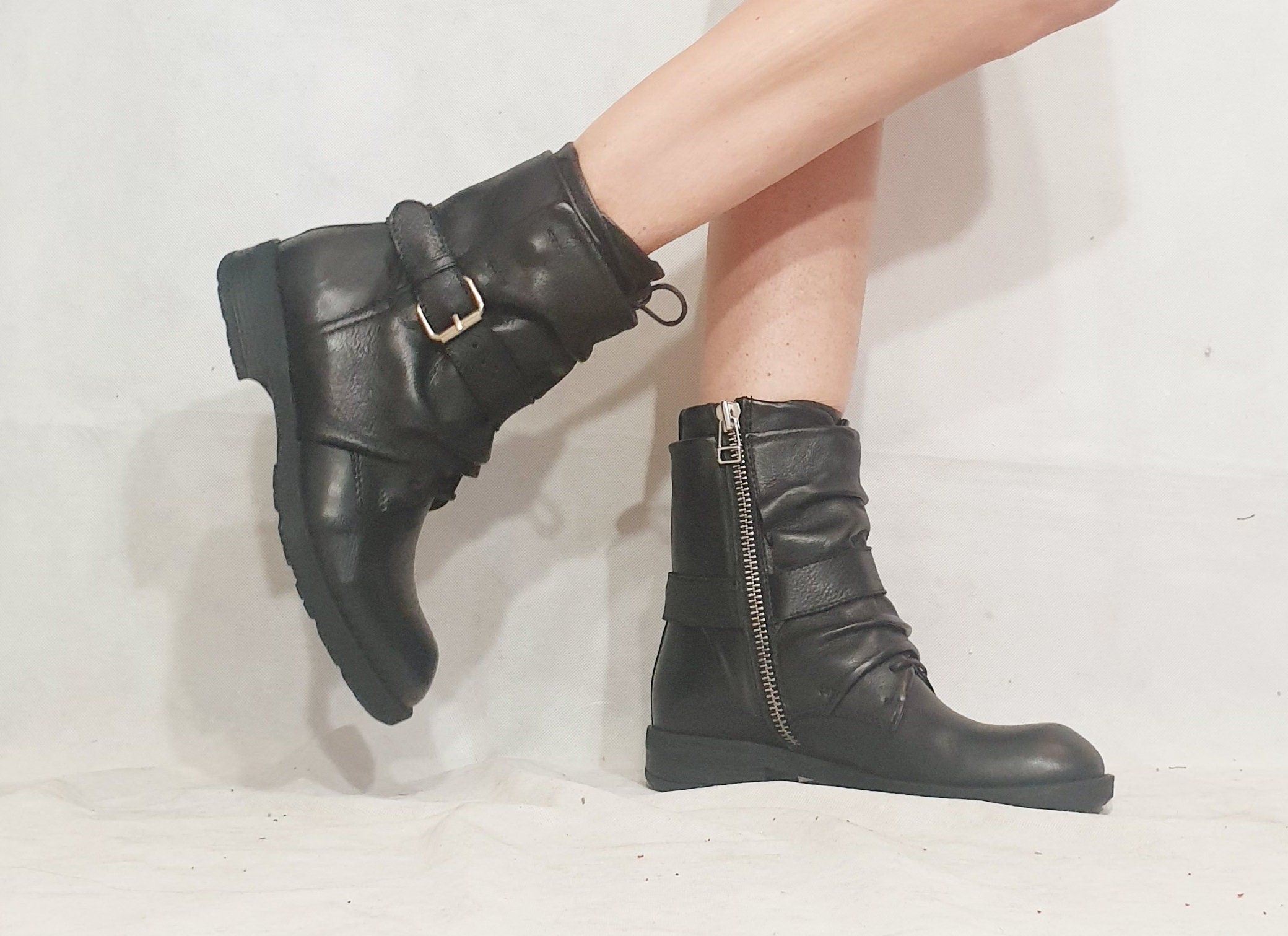 Leather Black Boots, Winter Boots, Gothic Boots, Steampunk Shoes, Women Ankle Boots, Leather Shoes, Leather Booties, Extravagant, Grunge