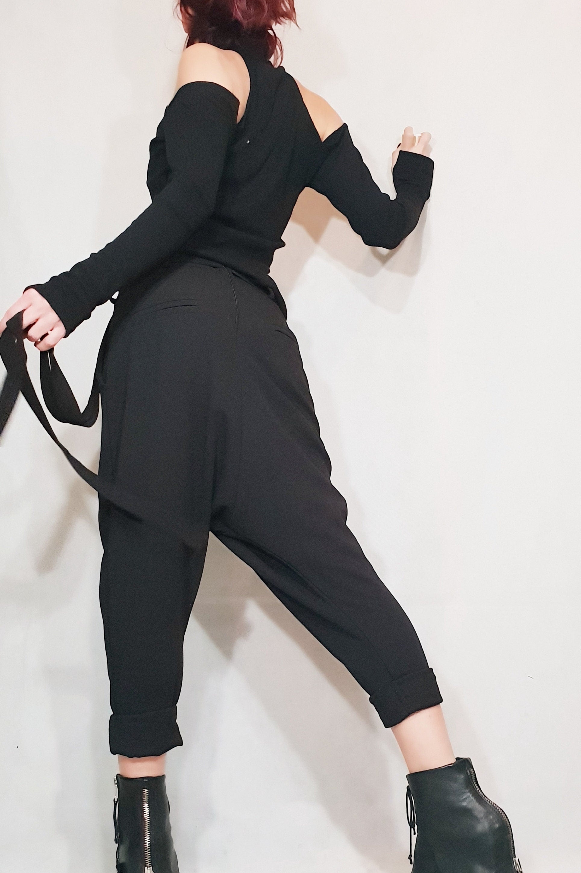 Loose Harem Pants, Harem Women Trousers, Black Loose Pants, Gothic Pants, Extravagant Women Pants, Drop Crotch Pants
