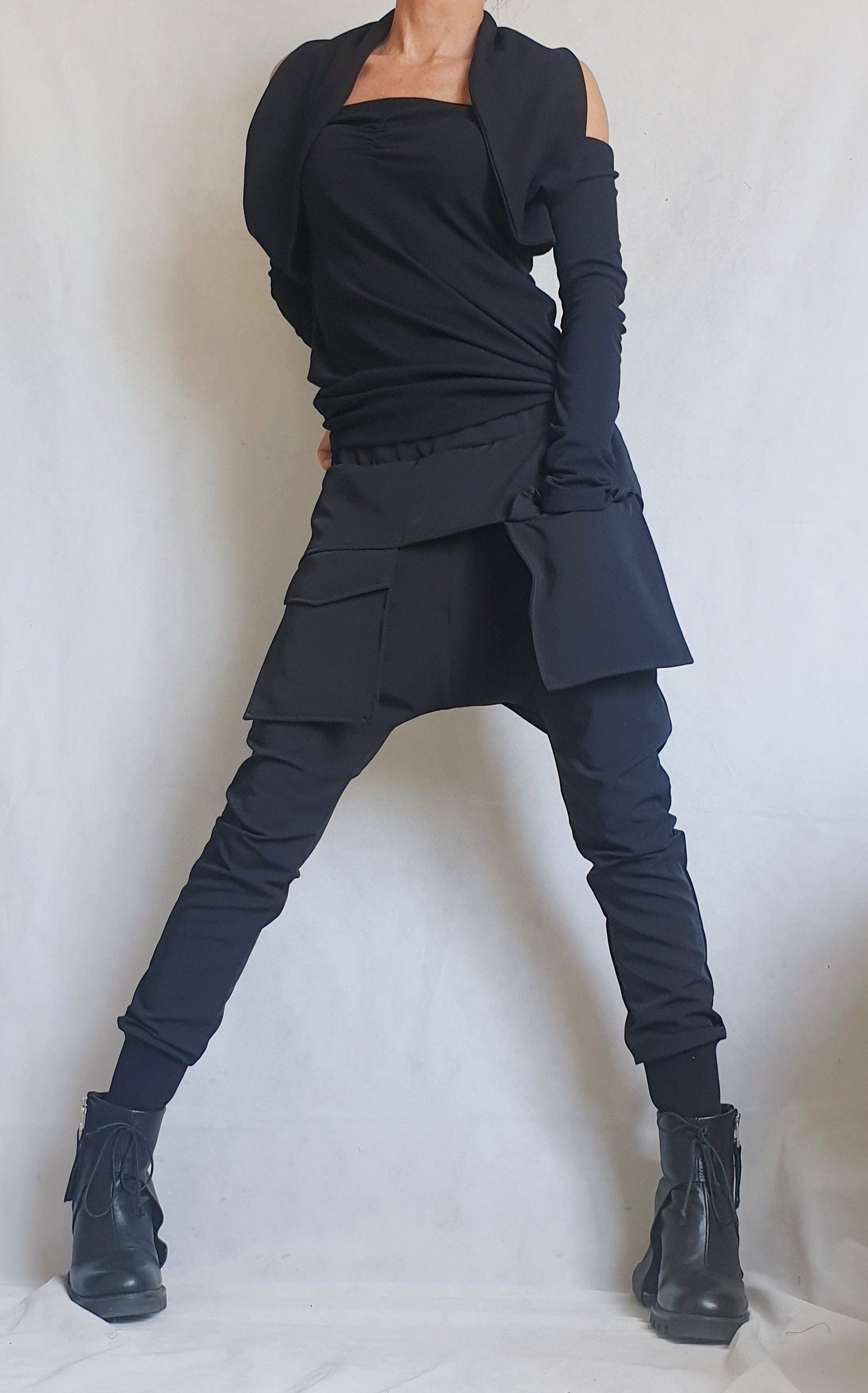 Women Harem Pants, Large Outer Pockets Pants, Harem Women Trousers, Black Loose Pants, Gothic Pants, Extravagant Women Pants