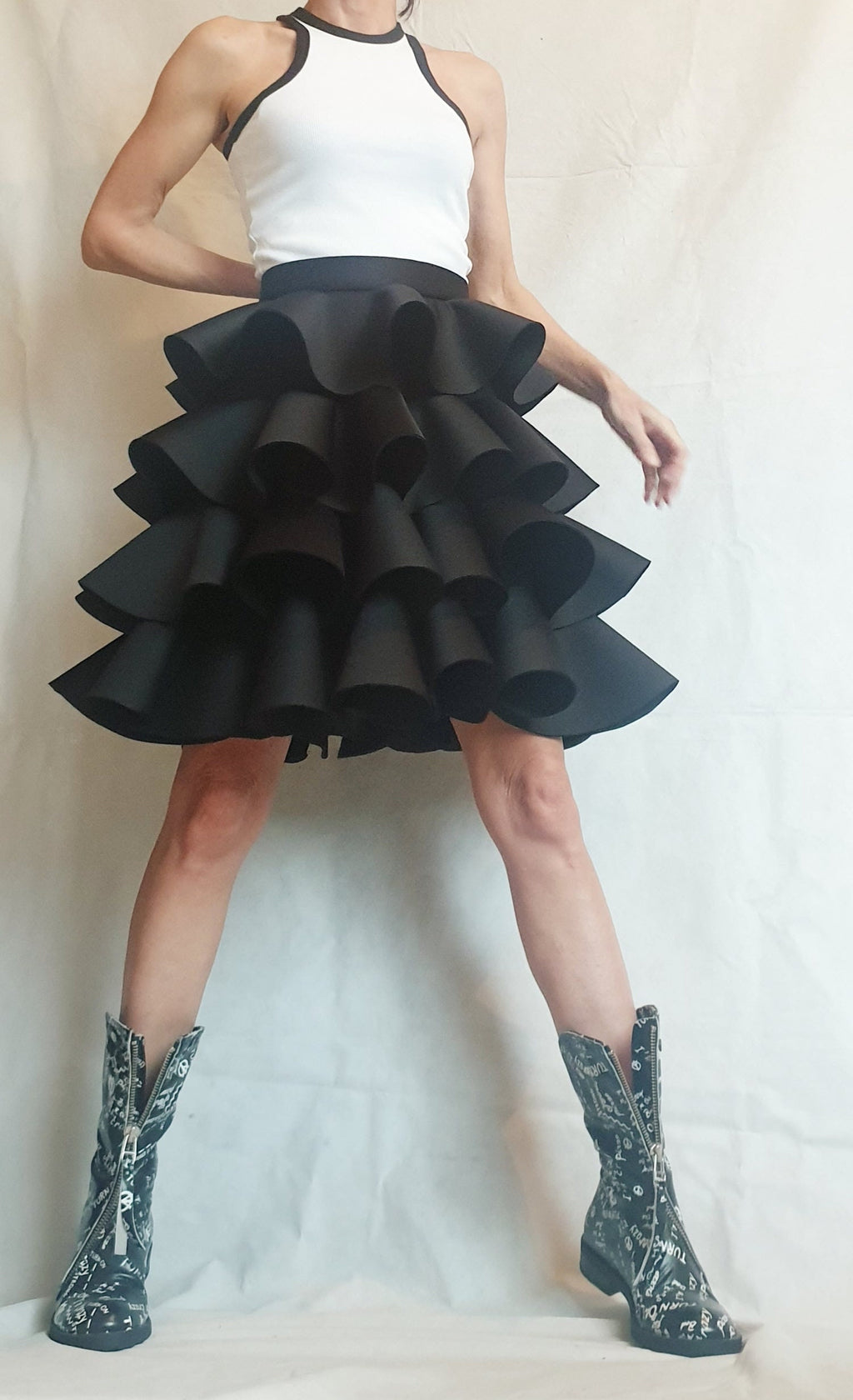 Circle Black Skirt, Extravagant Skirt, Ball Skirt, Cocktail Skirt, Gothic Skirt, Asymmetric Skirt, Wedding Skirt, Waist Skirtр Waves Skirt