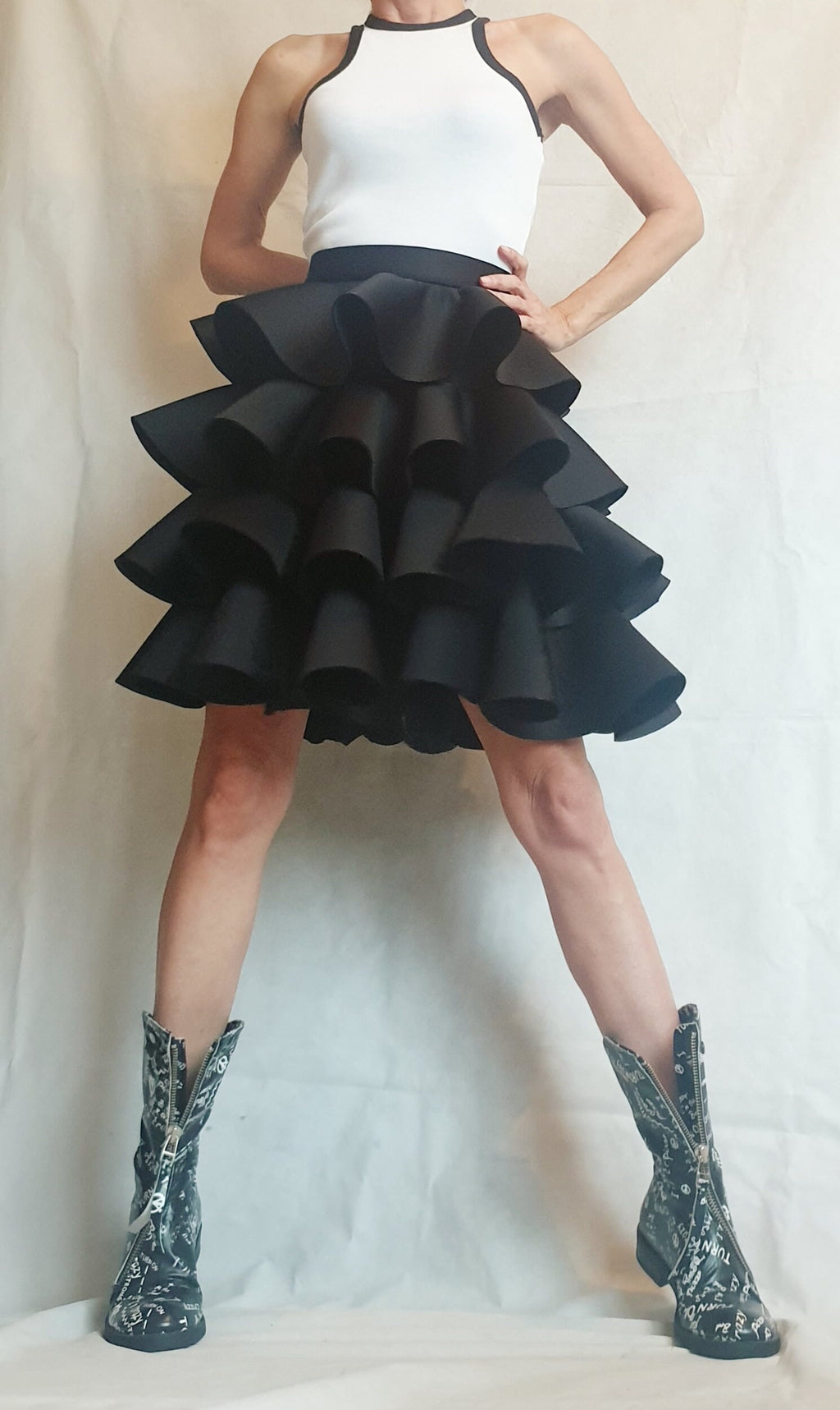 Circle Black Skirt, Extravagant Skirt, Ball Skirt, Cocktail Skirt, Gothic Skirt, Asymmetric Skirt, Wedding Skirt, Waist Skirtр Waves Skirt