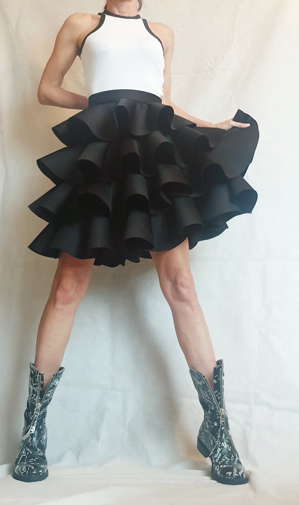 Circle Black Skirt, Extravagant Skirt, Ball Skirt, Cocktail Skirt, Gothic Skirt, Asymmetric Skirt, Wedding Skirt, Waist Skirtр Waves Skirt