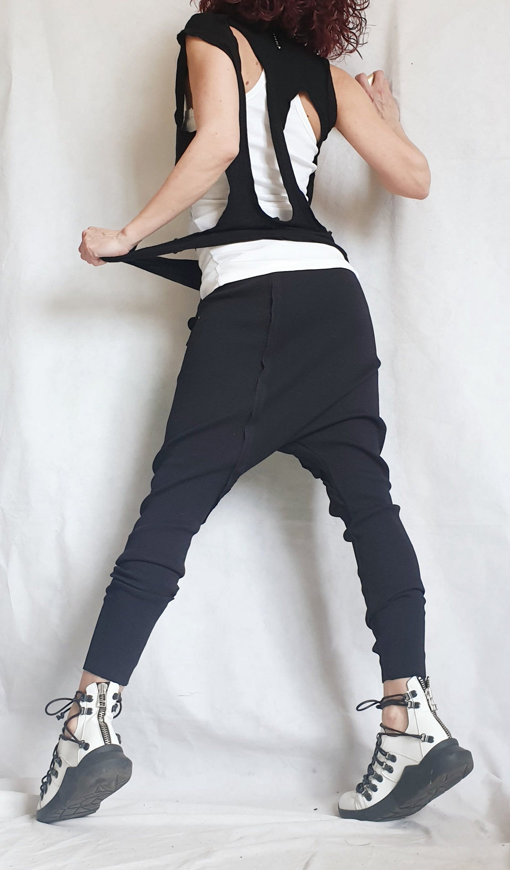 Extravagant Women Sport Set, Black Women Set, Casual Cotton Set, Women Street Outfit Set, Harem Pants Set, Extravagant Top, Punk Style