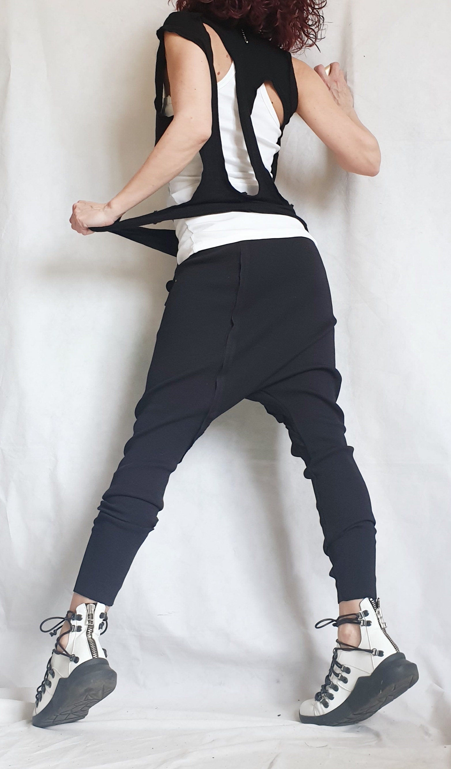 Extravagant Women Sport Set, Black Women Set, Casual Cotton Set, Women Street Outfit Set, Harem Pants Set, Extravagant Top, Punk Style