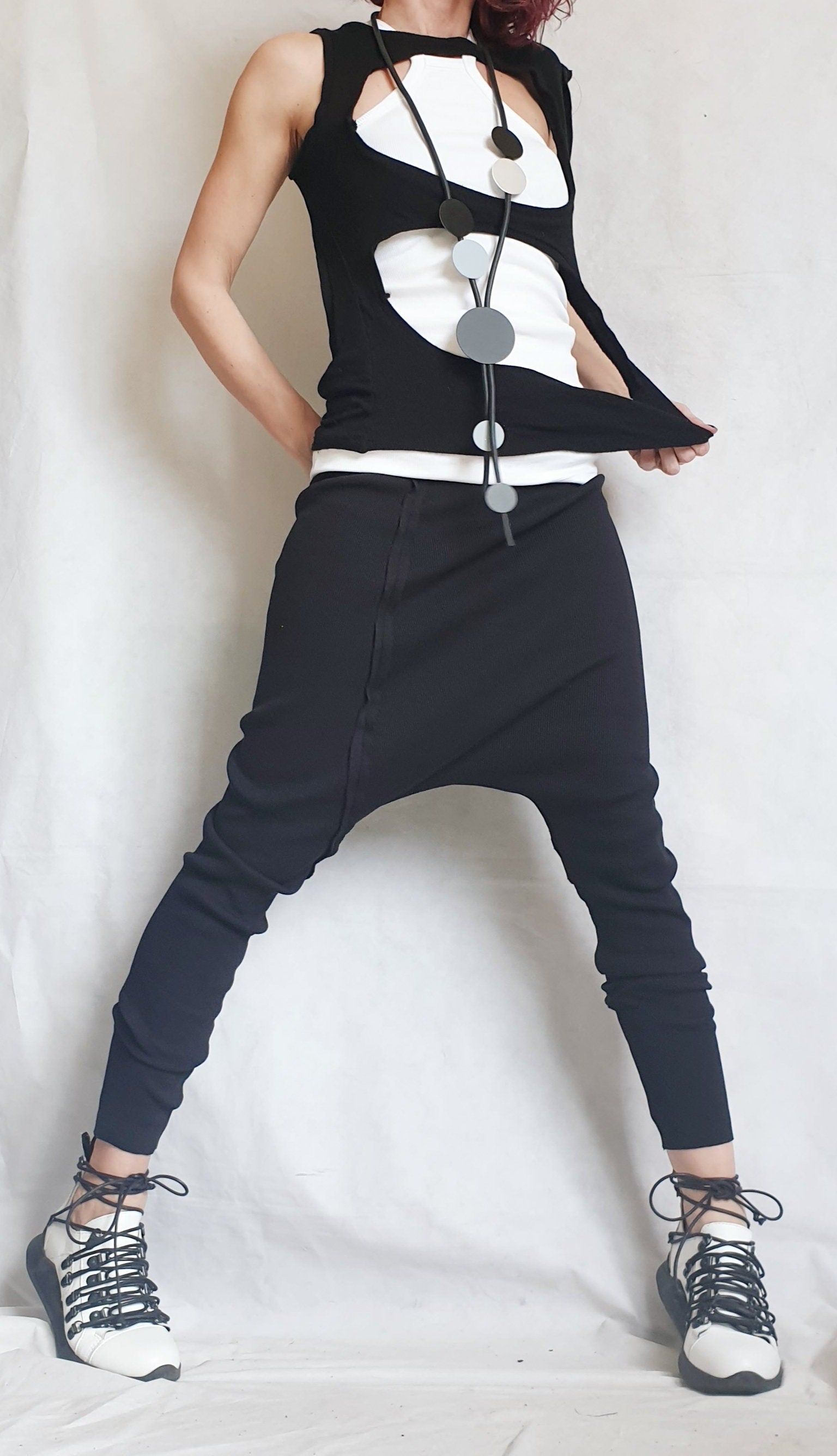 Extravagant Women Sport Set, Black Women Set, Casual Cotton Set, Women Street Outfit Set, Harem Pants Set, Extravagant Top, Punk Style