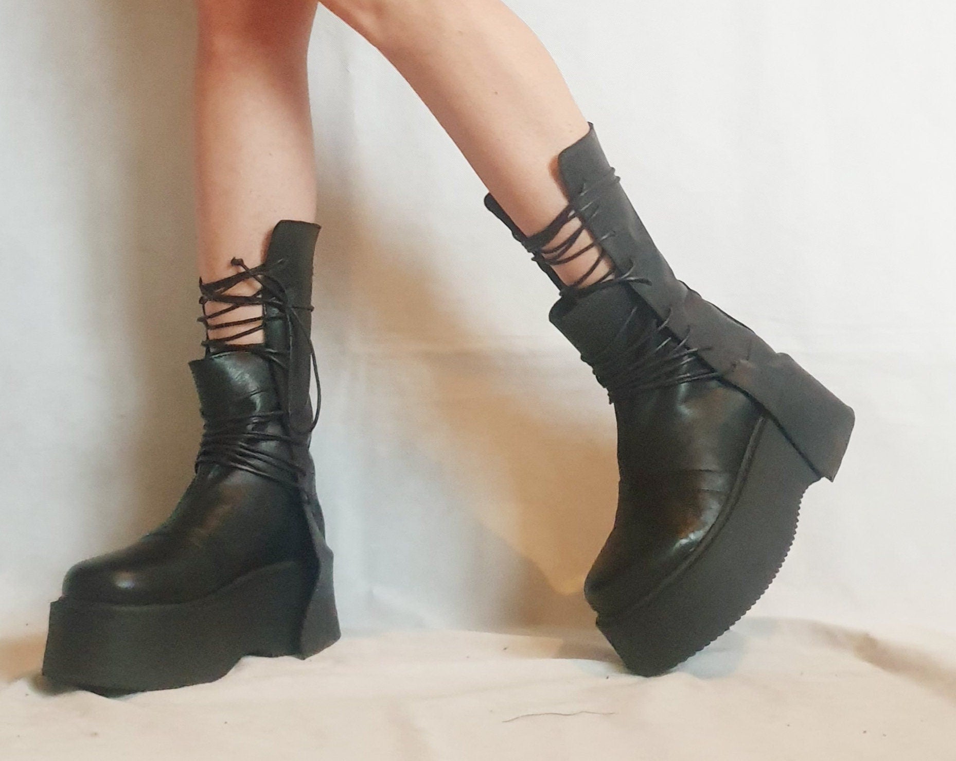 Extravagant Women Boots, Black Platform Shoes, Platform All seasons, Gothic Women Booties, Leather Ankle Boots, Platform Grunge Boots