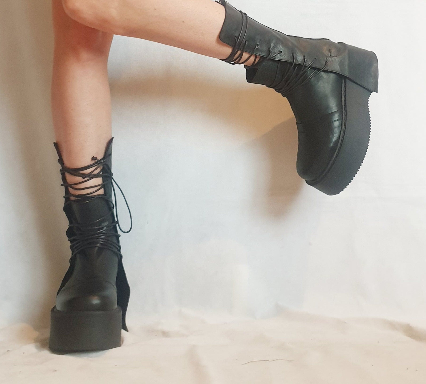 Extravagant Women Boots, Black Platform Shoes, Platform All seasons, Gothic Women Booties, Leather Ankle Boots, Platform Grunge Boots