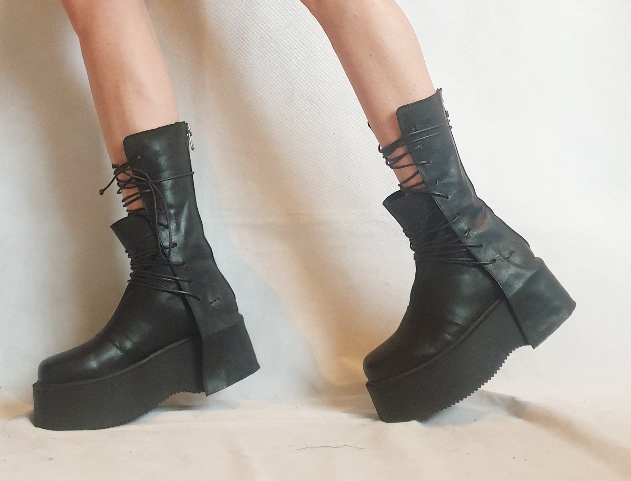 Extravagant Women Boots, Black Platform Shoes, Platform All seasons, Gothic Women Booties, Leather Ankle Boots, Platform Grunge Boots