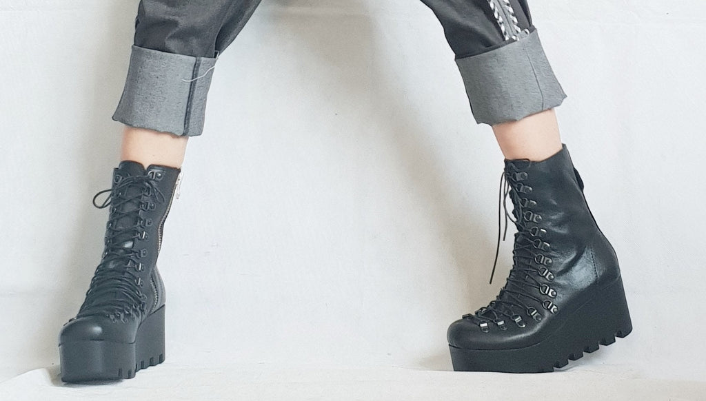 Extravagant Platform Shoes, Black Platform Shoes, Platform All seasons, Gothic Booties, Leather Ankle Boots, Steampunk Shoes, Grunge Boots