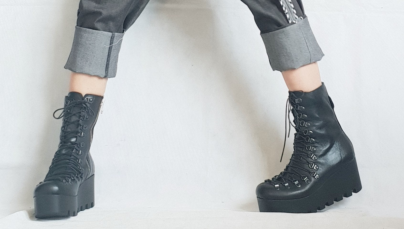 Extravagant Platform Shoes, Black Platform Shoes, Platform All seasons, Gothic Booties, Leather Ankle Boots, Steampunk Shoes, Grunge Boots