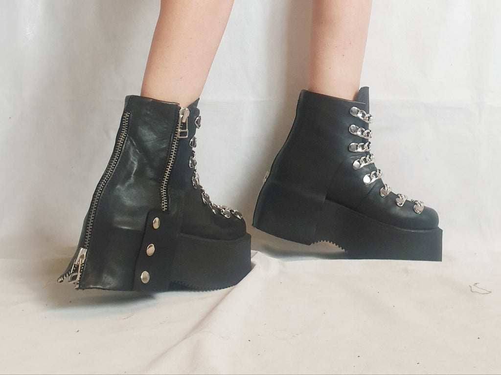 Gothic Women Shoes, Extravagant Women Boots, Black Platform Shoes, Platform Winter Boots, Leather Ankle Boots, Platform Grunge Shoes