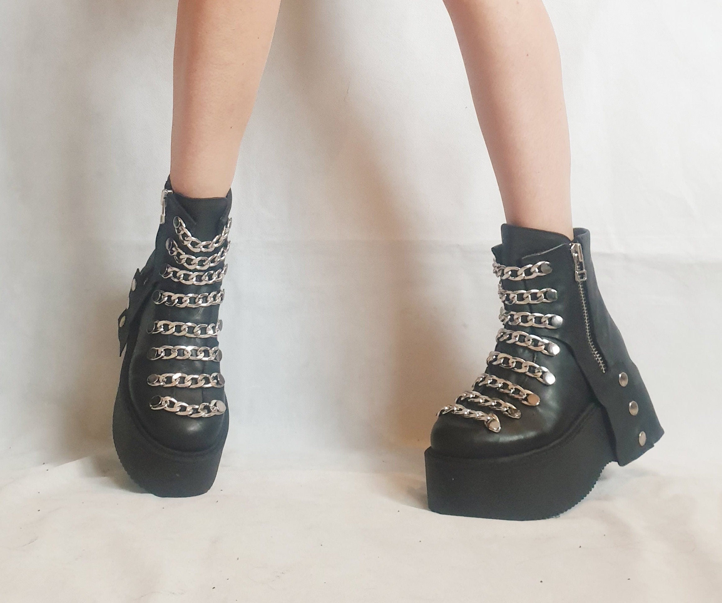 Gothic Women Shoes, Extravagant Women Boots, Black Platform Shoes, Platform Winter Boots, Leather Ankle Boots, Platform Grunge Shoes