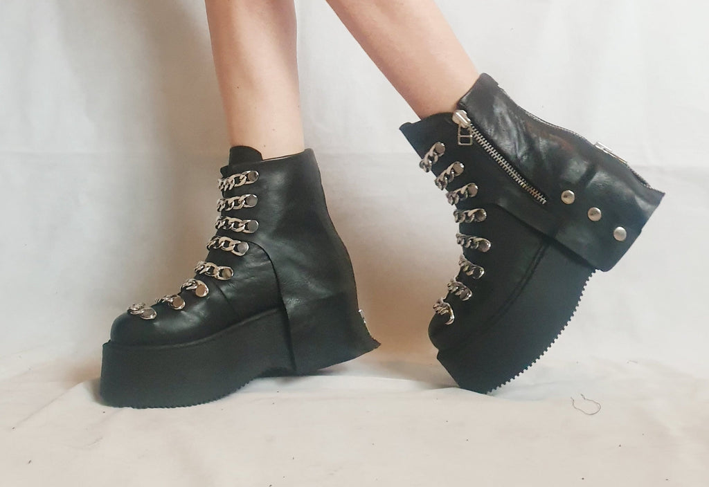 Gothic Women Shoes, Extravagant Women Boots, Black Platform Shoes, Platform Winter Boots, Leather Ankle Boots, Platform Grunge Shoes
