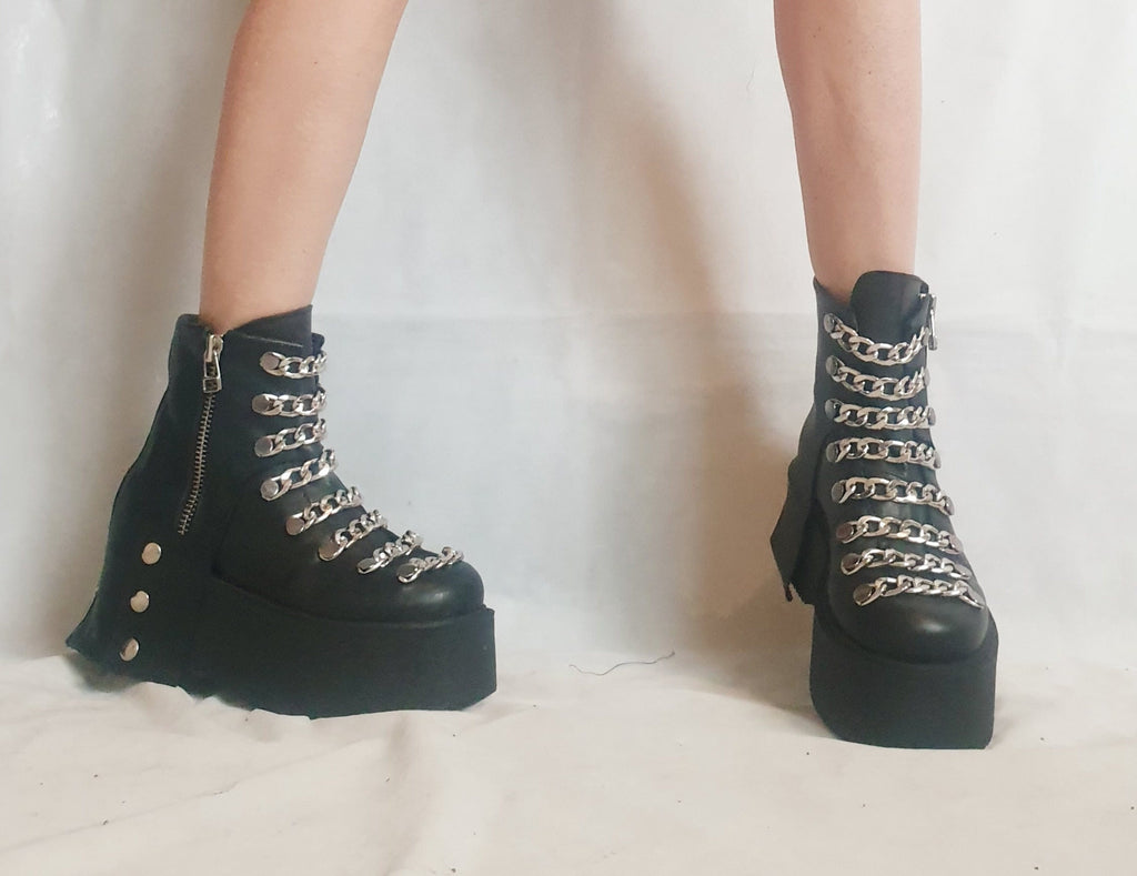 Gothic Women Shoes, Extravagant Women Boots, Black Platform Shoes, Platform Winter Boots, Leather Ankle Boots, Platform Grunge Shoes