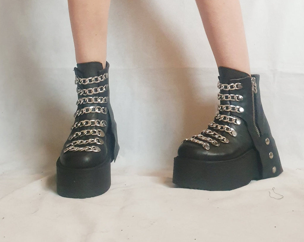 Gothic Women Shoes, Extravagant Women Boots, Black Platform Shoes, Platform Winter Boots, Leather Ankle Boots, Platform Grunge Shoes