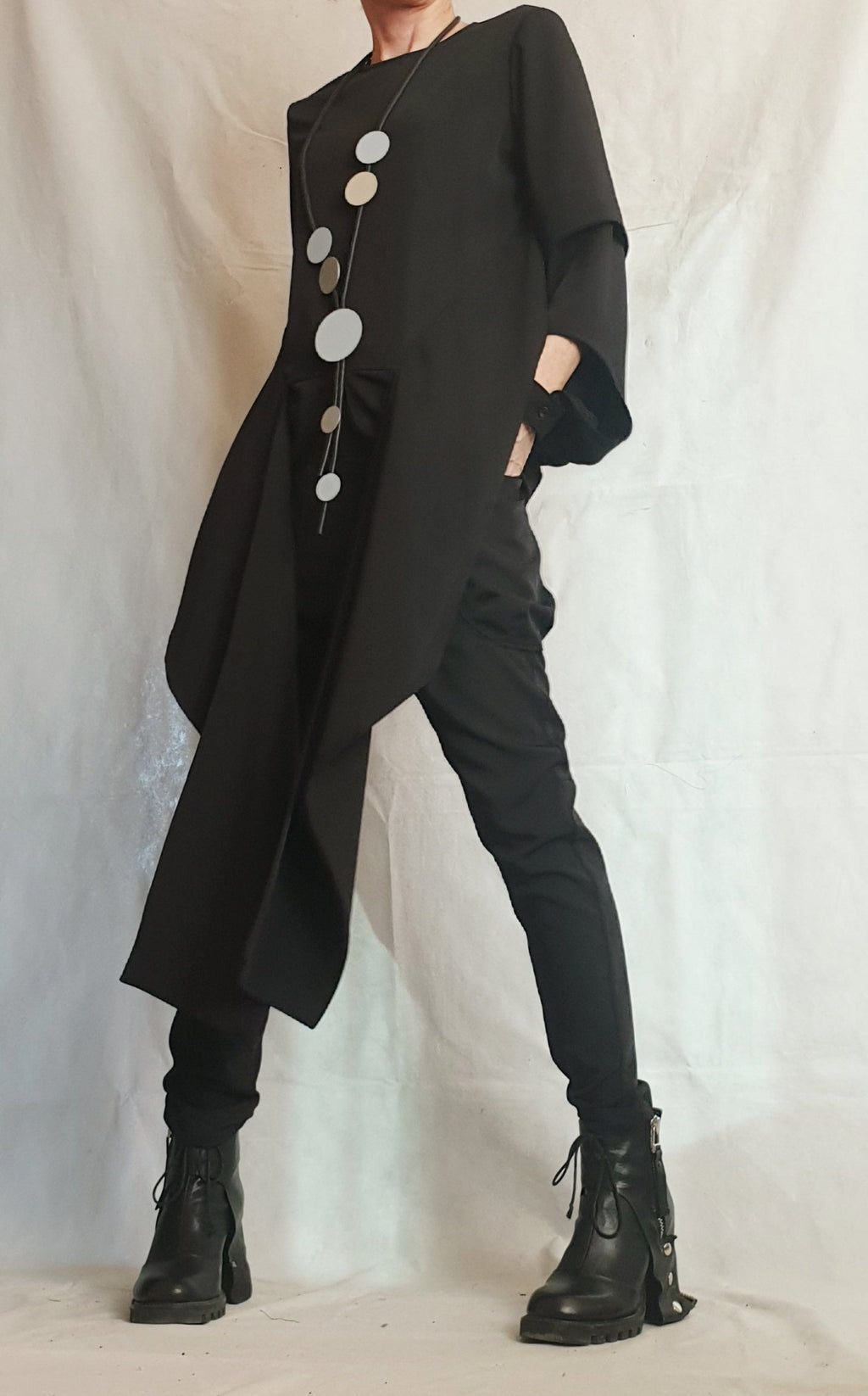 Extravagant Women Black Set, Asymmetric Shirt, Women Gothic Set, Wedding Women Costume, Cocktail Women Set, Elegant Women Costume