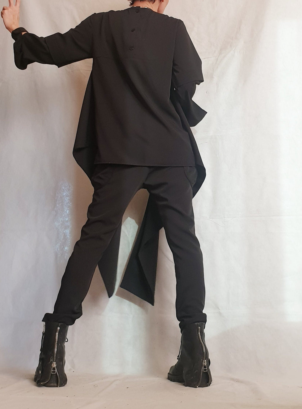 Extravagant Women Black Set, Asymmetric Shirt, Women Gothic Set, Wedding Women Costume, Cocktail Women Set, Elegant Women Costume